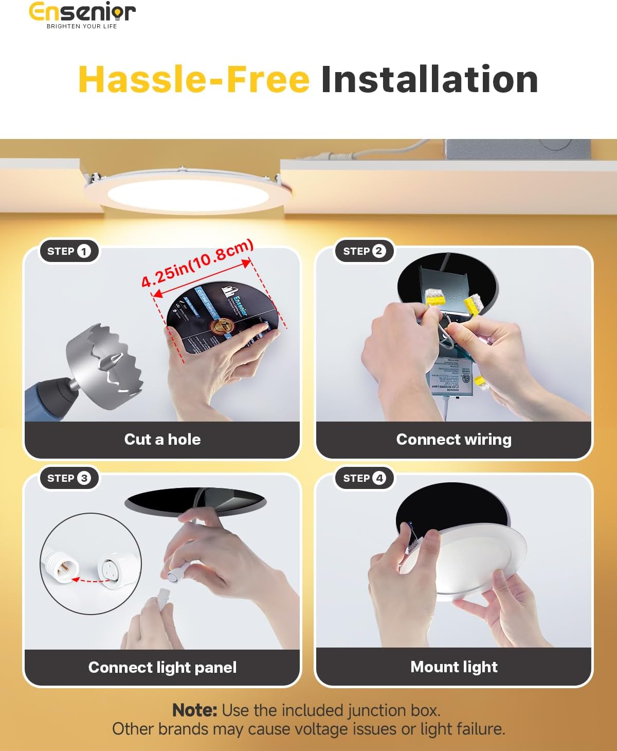 Ensenior 6 Pack 4 Inch LED Recessed Light, Dimmable, 2700K-5000K 5CCT, 750LM High Brightness, 9W 120V, Damp Rated, ERL-9X-ETL, Ultra-Thin Canless Wafer Ceiling Light - ETL & FCC & IC