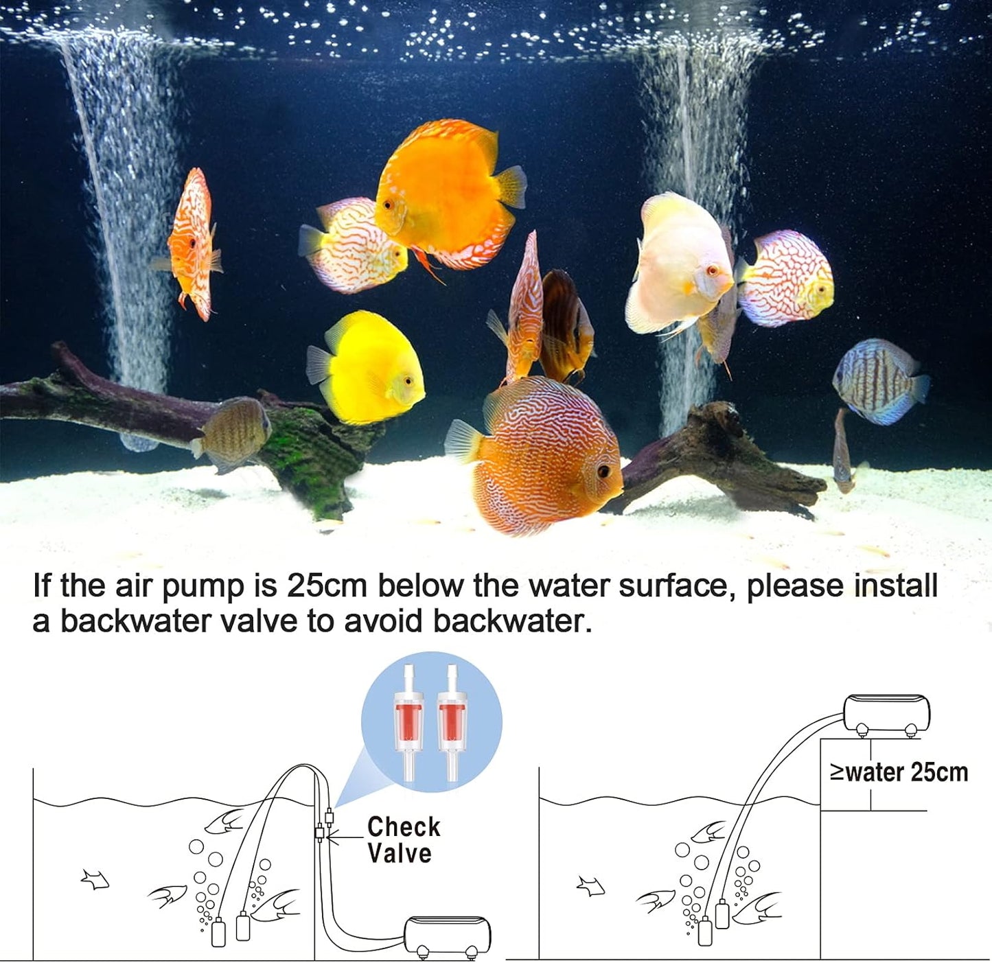 AQQA Aquarium Air Pump,3.5W 5W Dual Outlet Oxygen Pump with 2 Air Stone,Adjustable Air Valve Quiet Bubbler Pump,Up to 160 Gallon Fish Tank (3.5w)