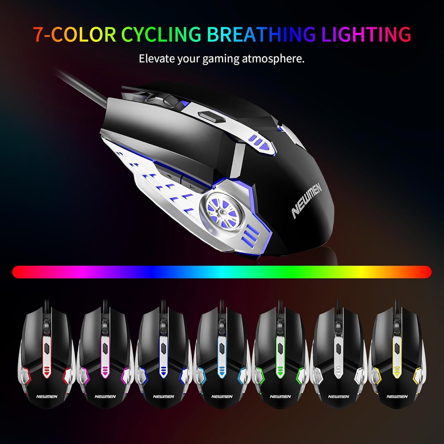 Newmen GM104 Wired Gaming Keyboard and Mouse Combo,USB RGB Backlit Mechanical Feel 26-Key Anti-Ghosting Computer Gaming Keyboards,Colorful Breathing Backlit Gaming Mouse,for PC Gamer Office,Black
