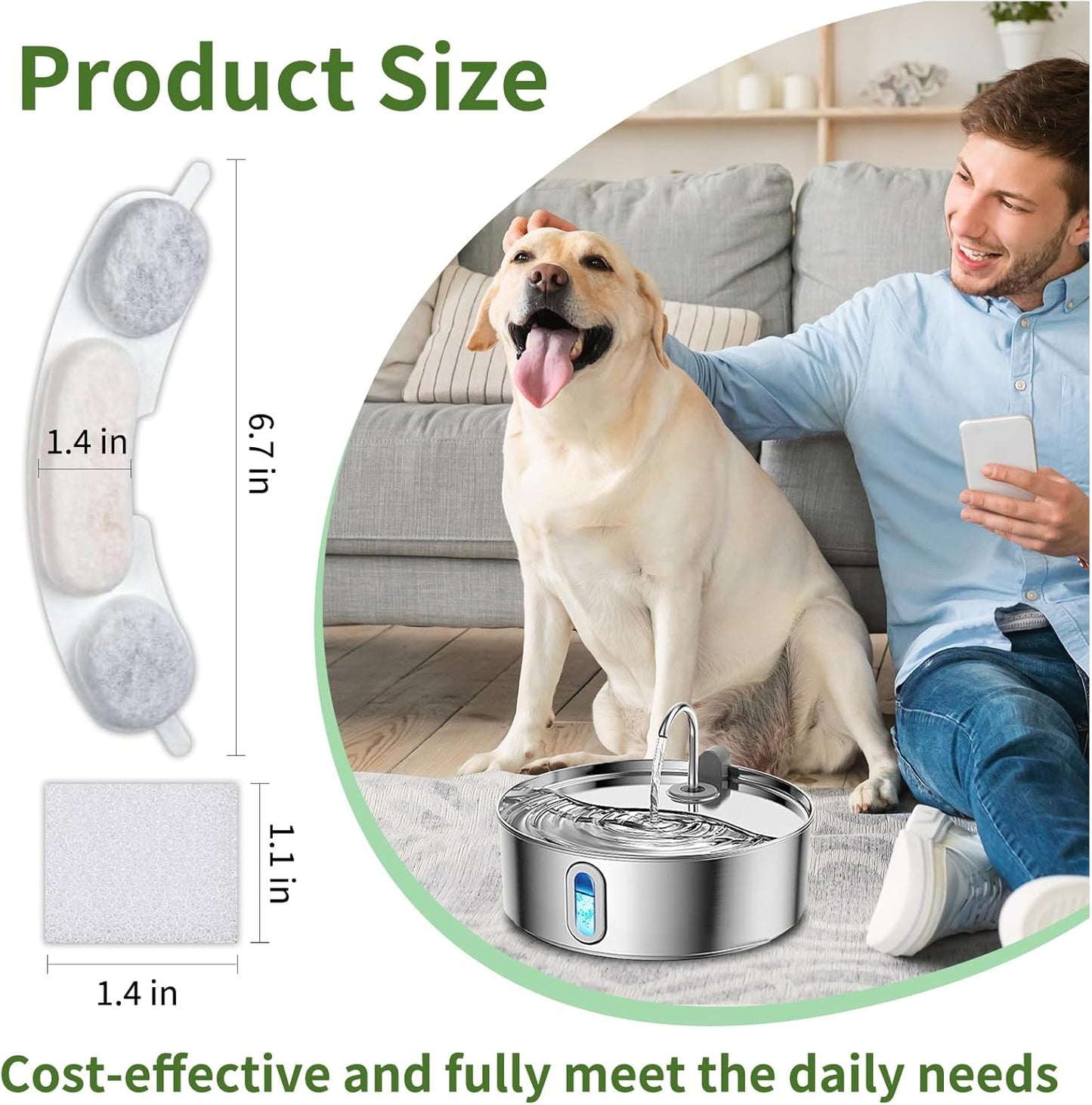 16 Sets Pet Dog Replacement Filters Compatible with Smartoo 7l/236oz/1.8G Dog Water Fountain, Water Fountain Filters for Stainless Steel Dog Water Fountain