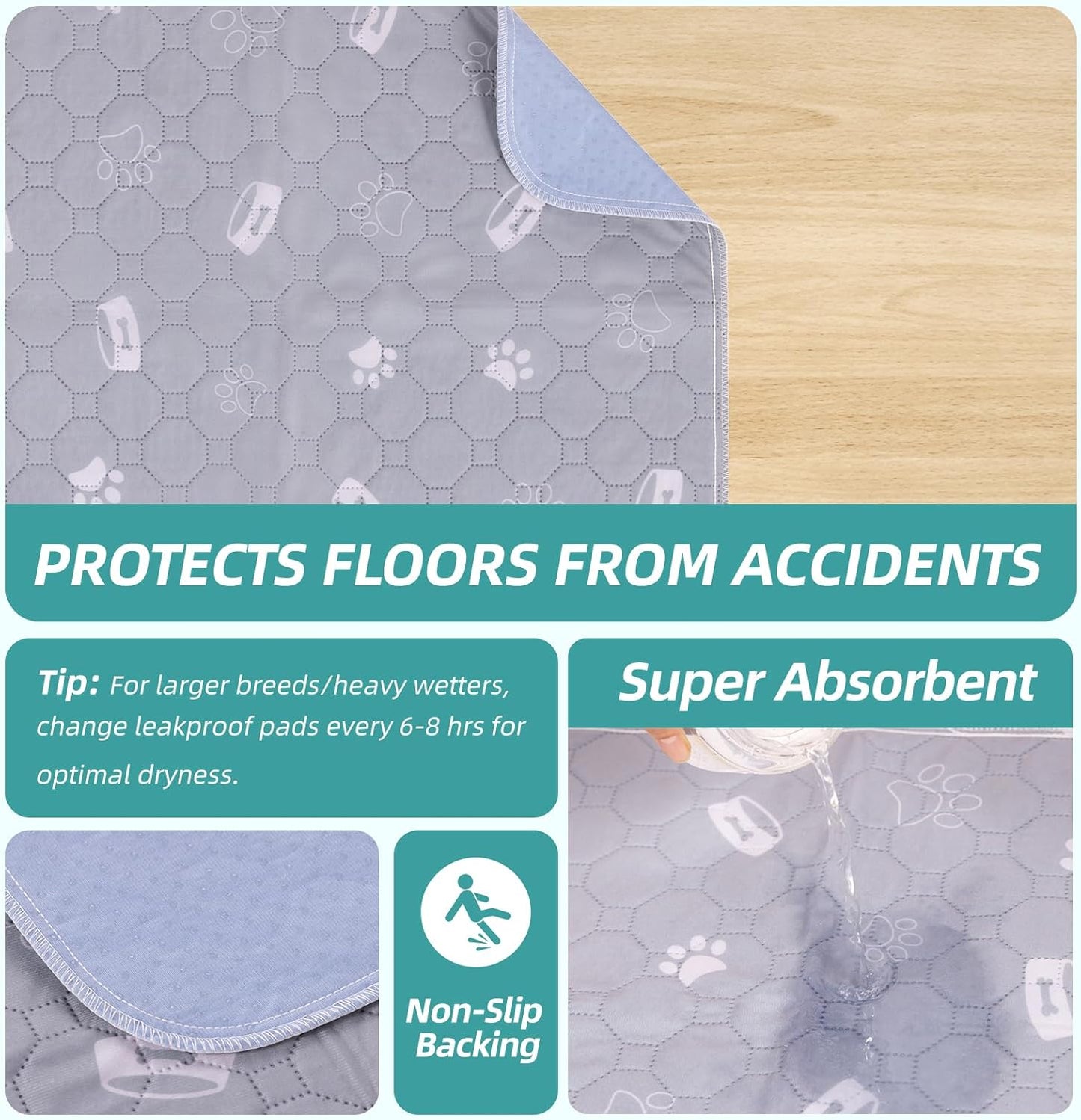 Washable Puppy Pads - Reusable, Ultra Absorbent & Leak-Proof Pee Pads for Dogs Washable with Non-Slip Backing for Indoor Potty Training, Playpens & Sofa in Light Gray (2-Pack, 36"x41")
