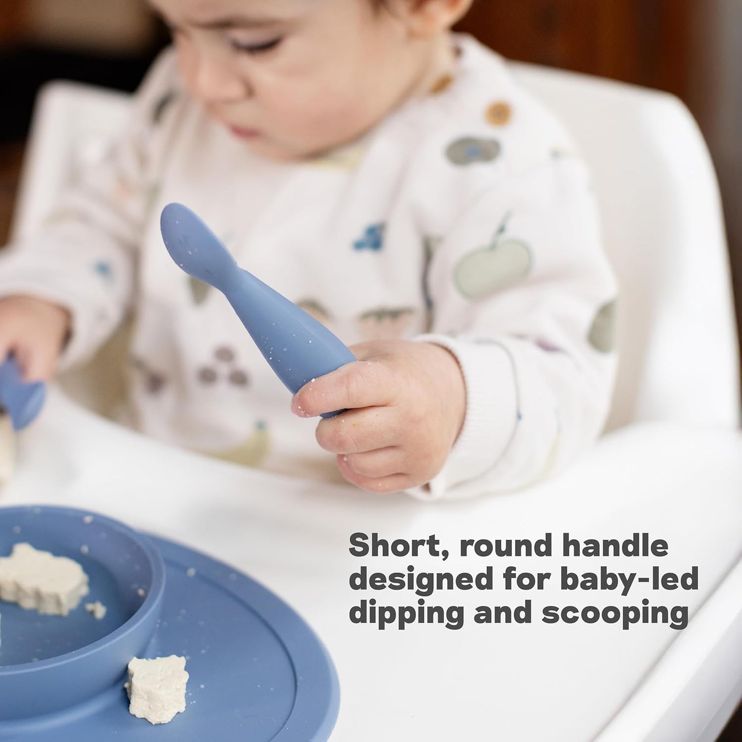 ezpz Tiny Spoon (2 Pack in Sage) - 6 Months+ - 100% Silicone Spoon for Baby Led Weaning + Purees - Designed by a Pediatric Feeding Specialist - Shower Essentials & Gifts