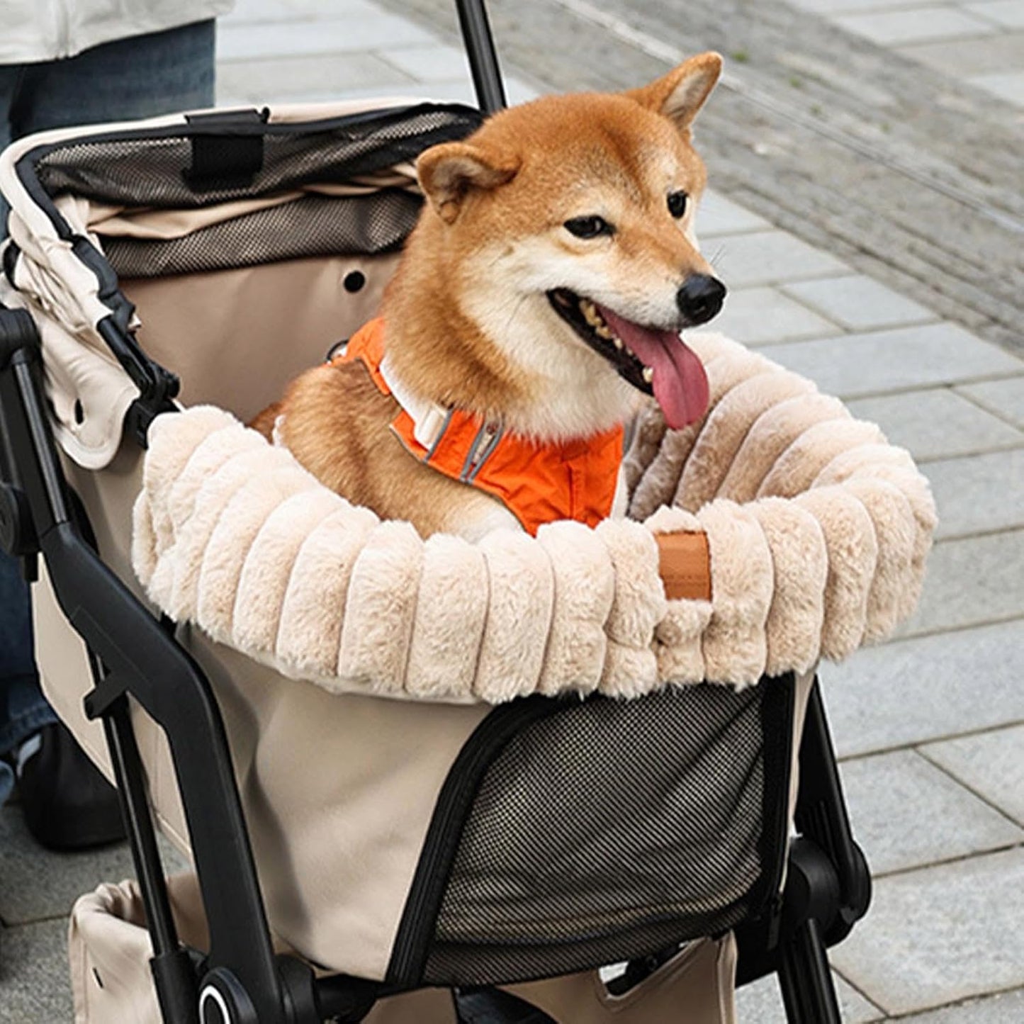 Dog Stroller Cushion - Plush Warm Washable Mat, Magnetic Buckle, Outdoor Indoor Travel, Cat Puppy House, Outside Gear, Small Grey Fabric Lightweight Aesthetic Soft Pet Comfort Device