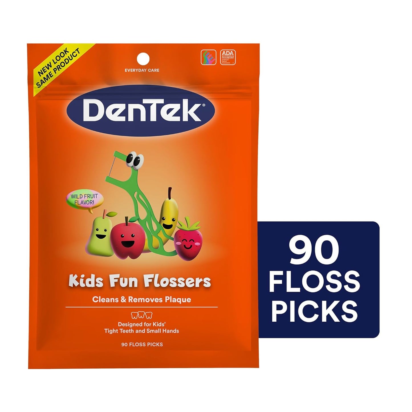DenTek Fun Flossers – Kids Floss Picks with Wild Fruit Flavor, 90 Count