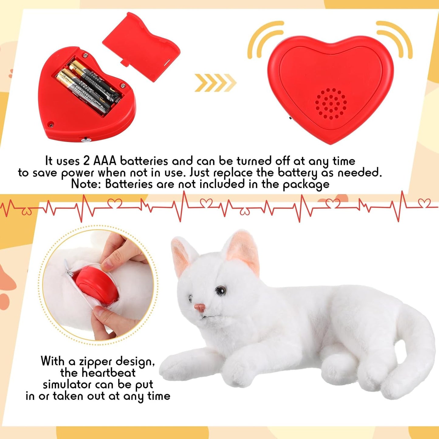 Shappy 2 Pcs Heartbeat Cat Calming Doll Stuffed Plush Warm Pillow Heart Shaped Replacement Soother Red Heartbeat Simulator for Cat Kitten Dog Anxiety Relief Sleep