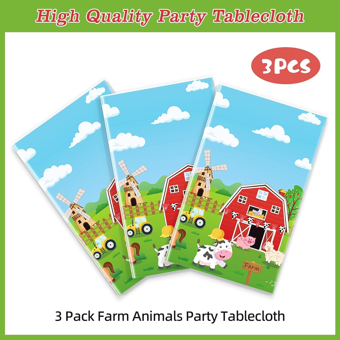 3Pack Farm Tablecloth Farm Animal Birthday Party Supplies Barnyard Themed Party Decorations Farm Birthday Decorations Rectangular Disposable Plastic Table Cover 108 X 54 Inch