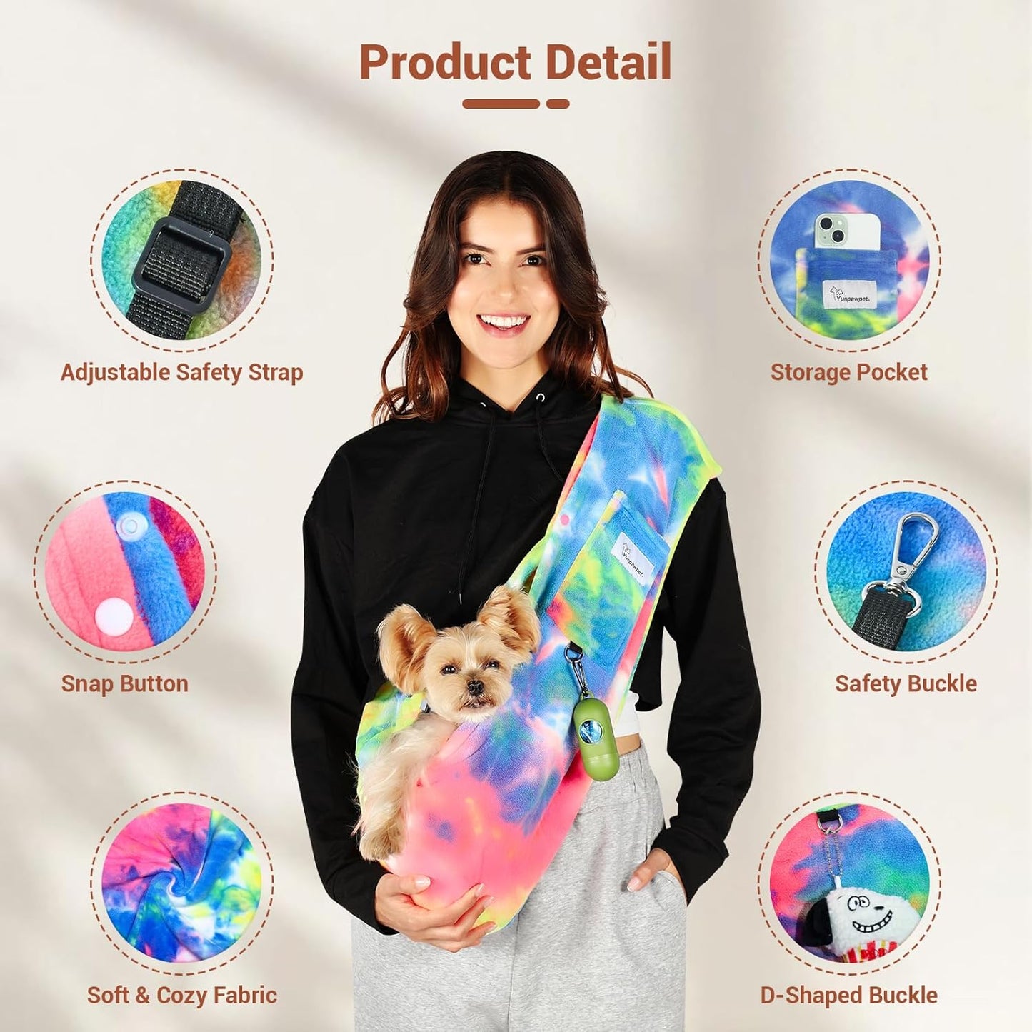 Dog Sling Carrier for Cats and Small Dogs – Hands Free Pet Sling with Adjustable Safety Strap & Buckle, Soft Cat Sling Carrier for Snuggling, Portable Dog Carrier Sling (Medium, Fruits)