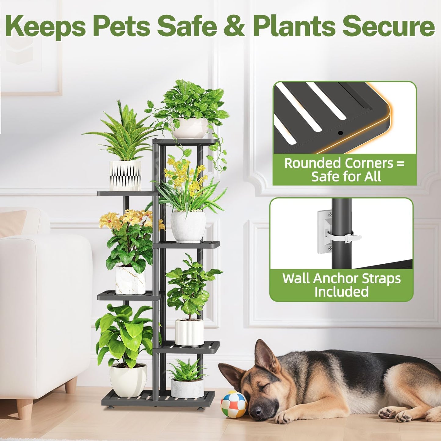 iDavosic.ly Plant Stand Indoor Outdoor, 5-Tier Tall Metal Flower Shelf for Heavy-Duty Large Planters, Corner Orchid Display Rack for Living Room Balcony Patio Porch, Space Saving, Modern Black
