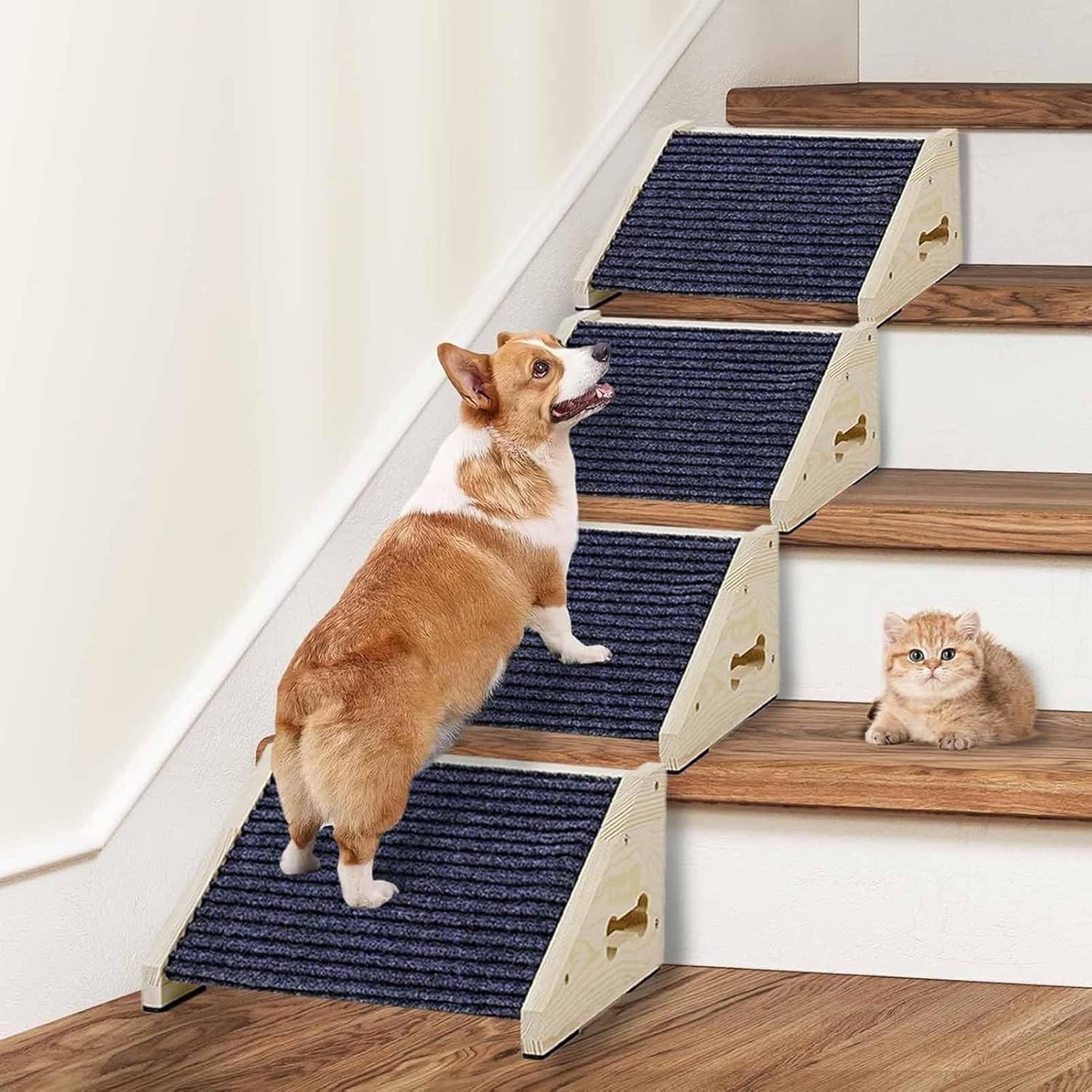 Portable Dog Climbing Ramp, Wooden Safety Stairs, Ergonomic Design with Stable Build, Pet Ramp Accessory for Couch or Sofa, High Bed Ramps with Easy Setup, Indoor Use for Pets