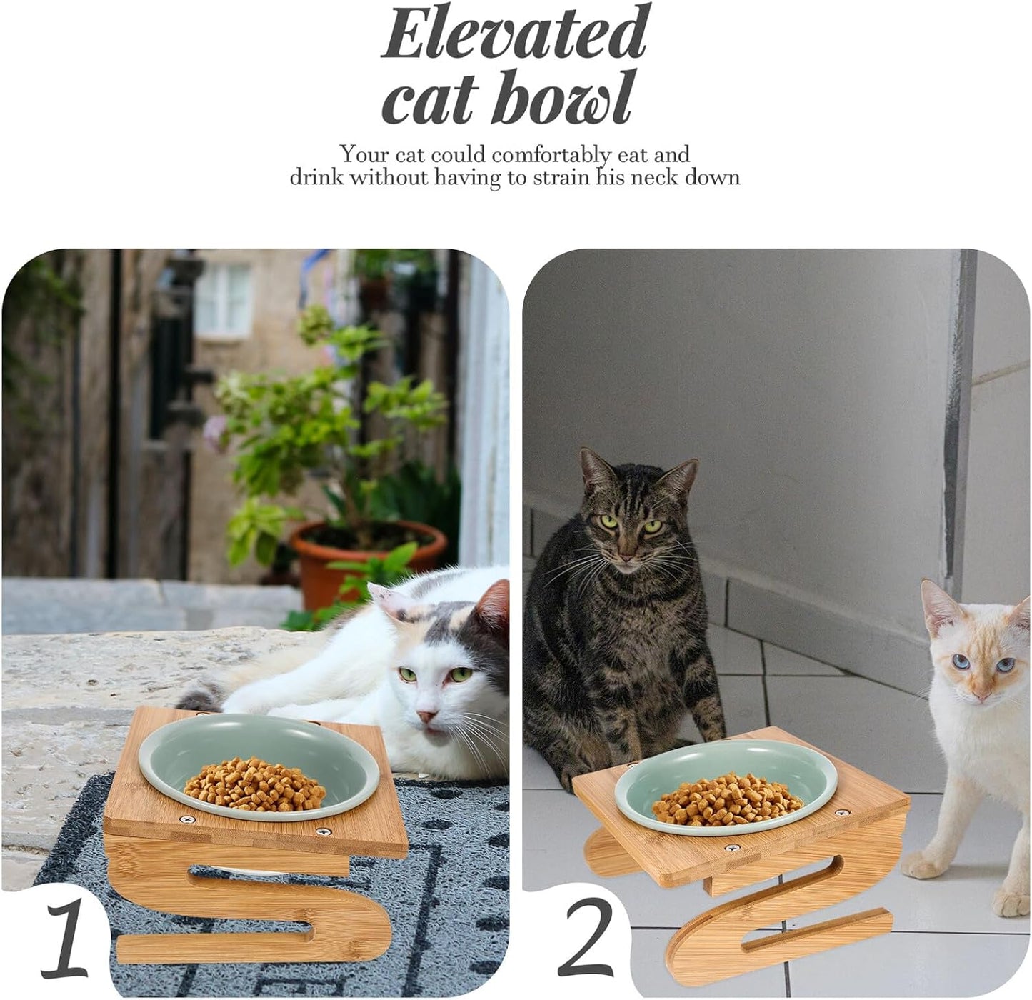 Milisten Ceramic Elevated Cat Bowl with Stand 15cm 600ml Whisker-Friendly Feeding Dish for Household Cats Indoor Pet Food Bowl