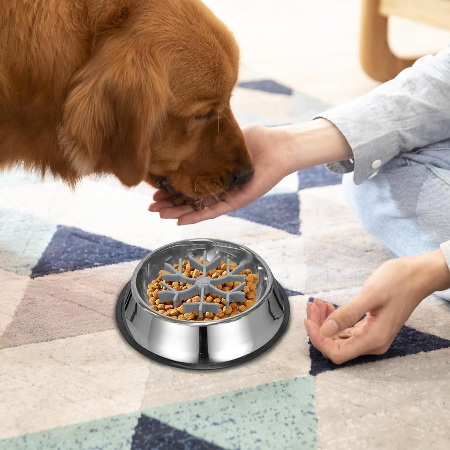 Anti Choking Dog Bowl, Slow Feeder Pet Dish, 1.2L Silicone Stainless Steel Feeding Bowl, Non Slip Pet with Raised Maze Design, Dog and Cat Eating Accessory with Easy Clean, Water Food Feeder