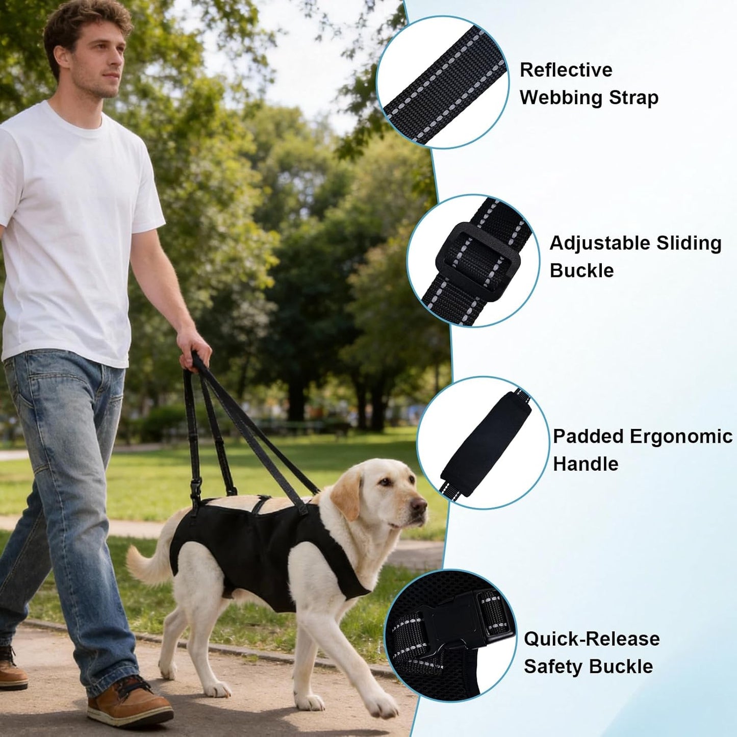 Dog Carry Sling Emergency Backpack, Adjustable Dog Lift Harness with Leg Support for Senior & Injured Dogs, Arthritis Rehabilitation Pet Carrier for Hiking, Travel & Rescue – Black (Black, X-Large)