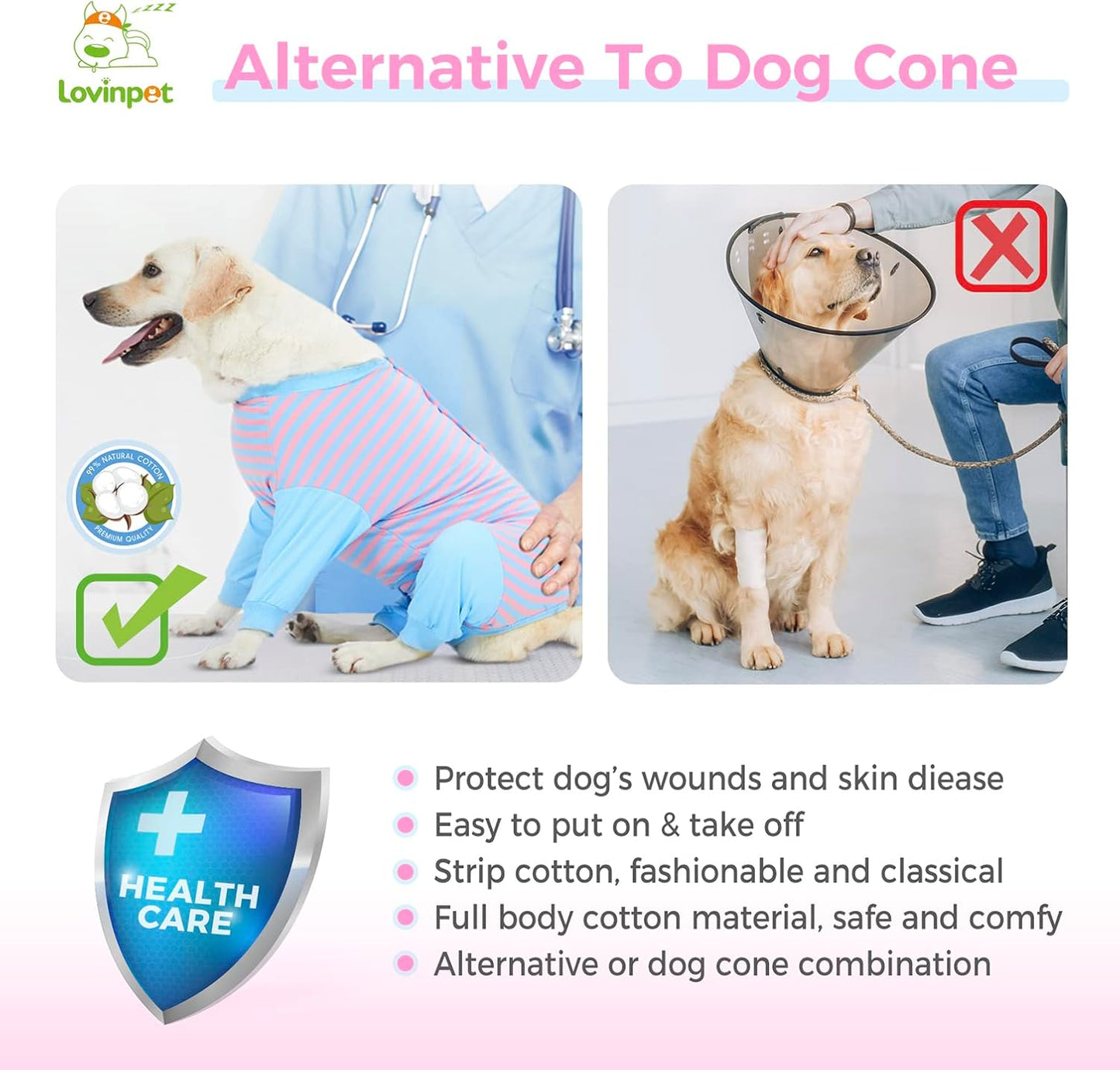LovinPet Dog Recovery Suit - Medium Large - After Surgery Big Dog Recovery Suit Anti Licking Abdominal Wound Surgical Clothes Post-Operative Vest E-Collar Alternative Recovery Shirt,Blue,XXL