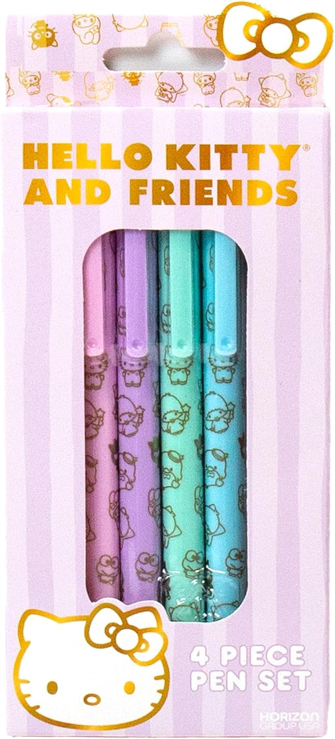 Hello Kitty & Friends 4-Piece Pen Set, My Melody, Kuromi, School and Office Supplies, Stationery
