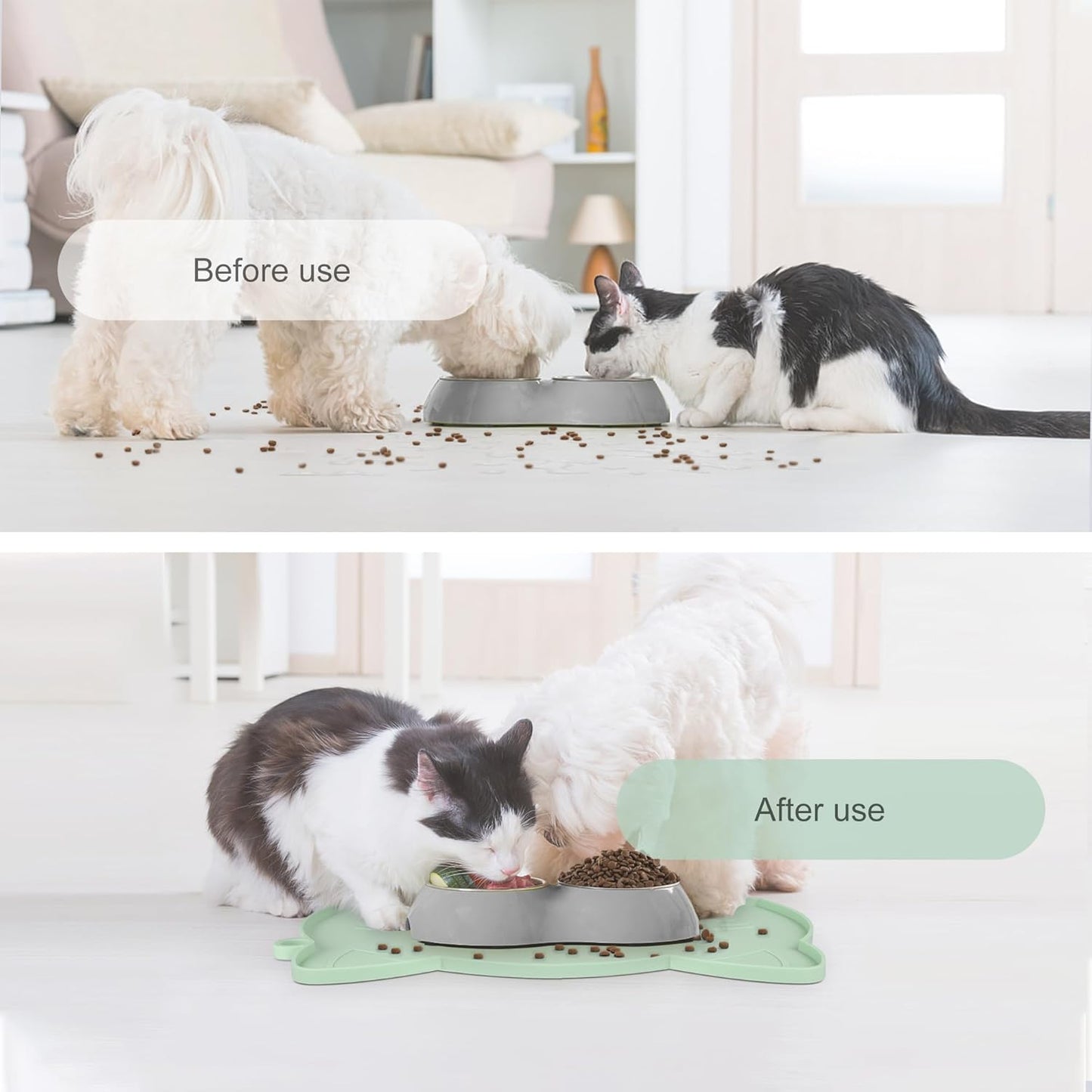 Coomazy Cat Water Fountain Mats for Floor, Waterproof Non-Slip Silicone Dog Food Mat with Raised Edge to Prevent Food Spills and Water Runoff (Cyan, Medium)