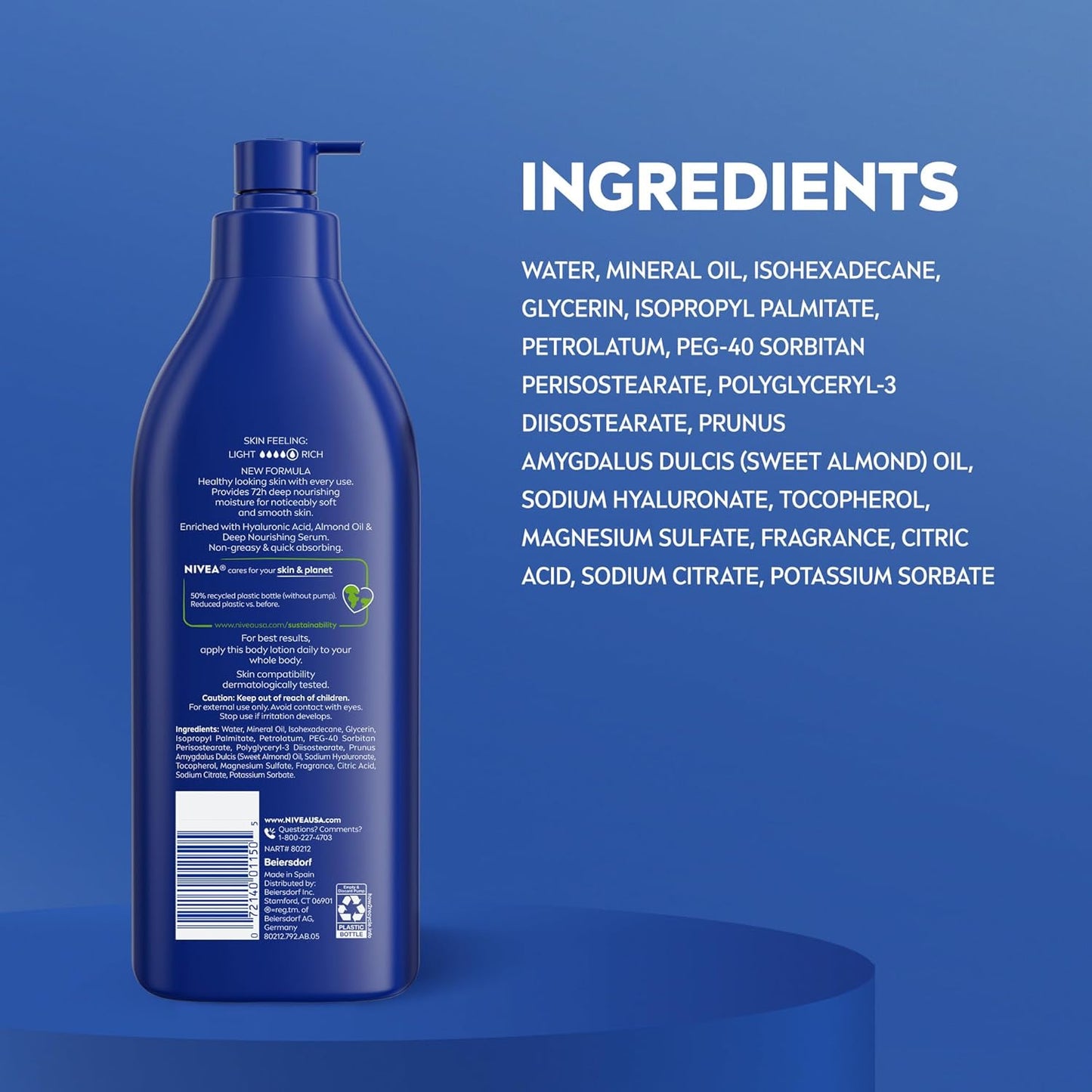 NIVEA Essentially Enriched Body Lotion for Very Dry Skin with Hyaluronic Acid, Almond Oil and Deep Nourishing Serum, 72-Hour Body Moisturizer, 16.9 Fl Oz Pump Bottle