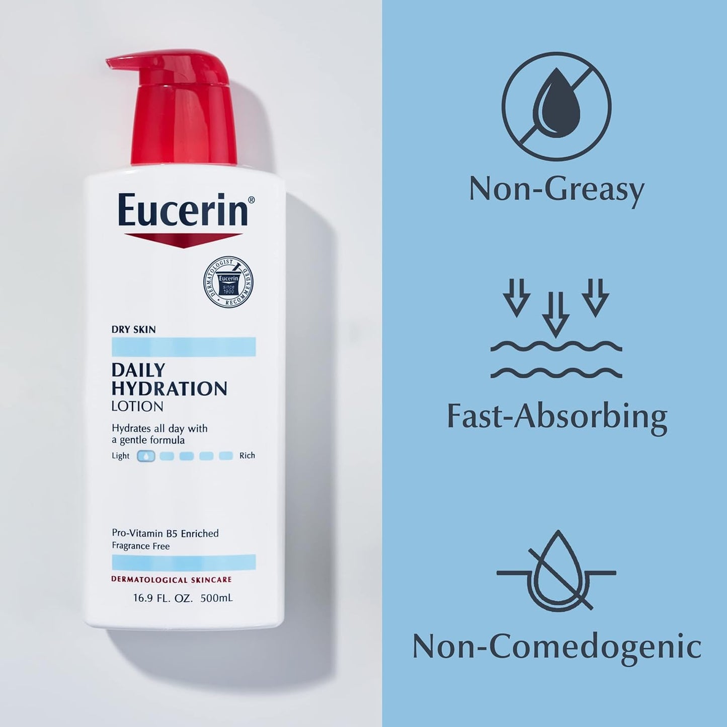 Eucerin Daily Hydration Body Lotion, Unscented Body Lotion for Sensitive Dry Skin, Holiday Gifts for Self Care, 16.9 Fl Oz Pump Bottles, Pack of 3