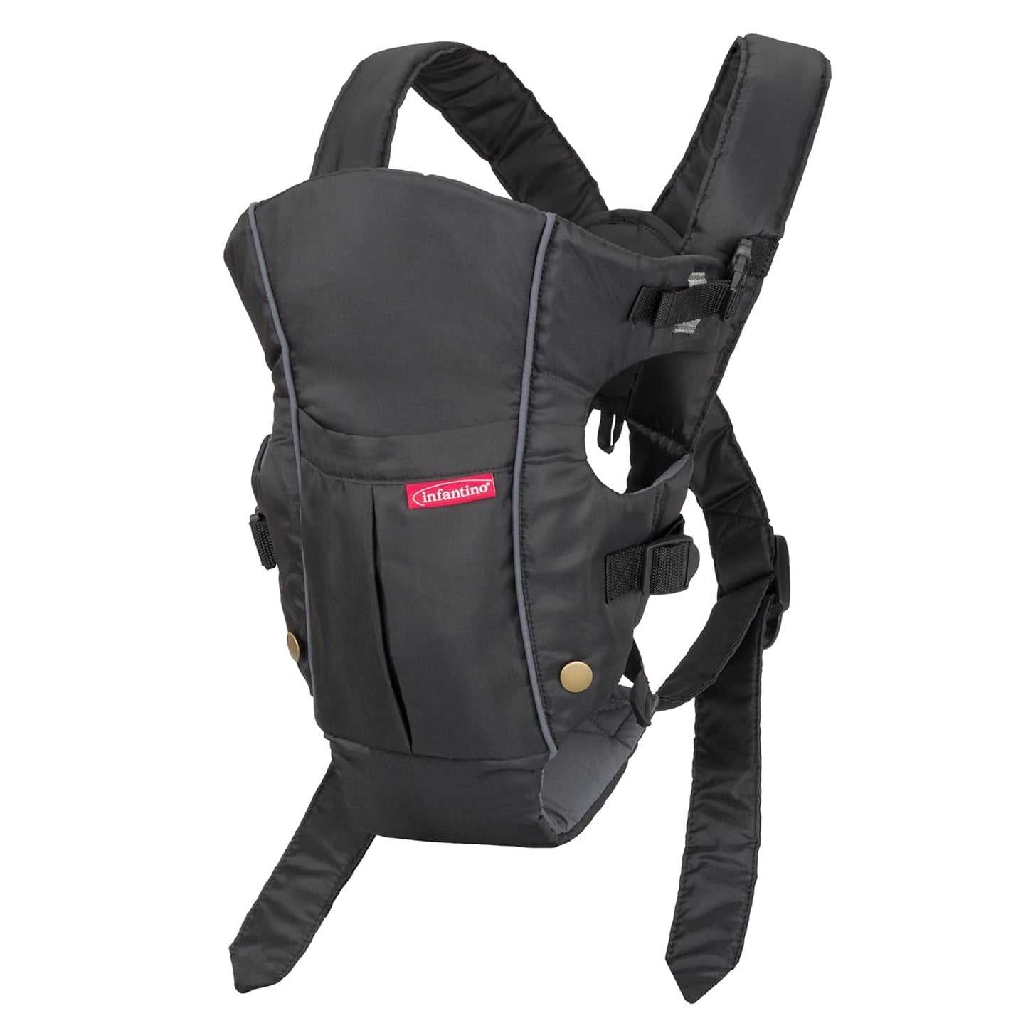 Infantino Swift Classic Carrier with Pocket, 2-Ways to Carry Carrier with Wonder Bib & Essentials Storage Front Pocket for Babies 8-25lb, Adjustable Strap, Black