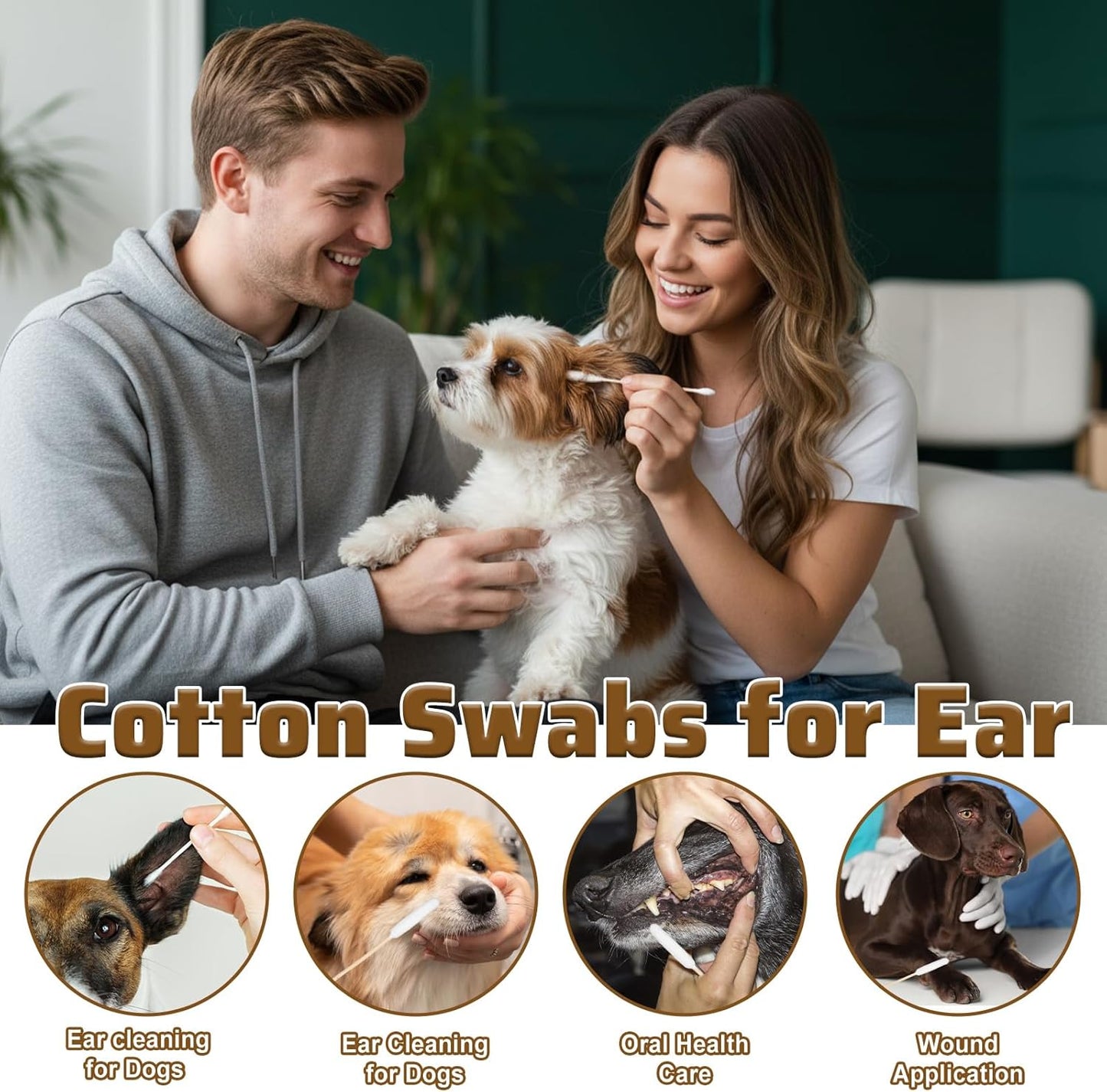 100 Pcs Double Sided Dog Ear Swabs Long Cotton Swabs Tips Cat Dog Ear Cleaner Long Cotton Swab Double Tip Soft Cottons Swab Ears Cleaning for Dogs' Ears Pet Grooming Bathroom Travel Use