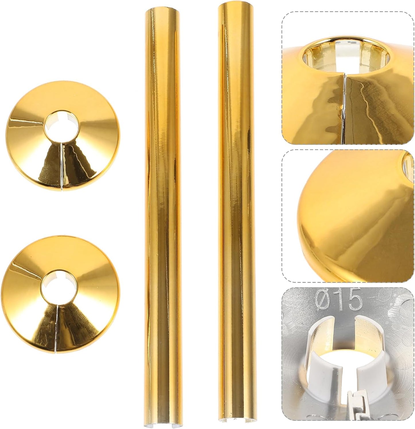 ARTIBETTER 2 Sets Golden Pvc Pipe Covers Radiator Pipe Sleeve Escutcheon Plate for 15Mm, Decorative Tube Covers for Plumbing Supply, Easy Installation for Home and Office