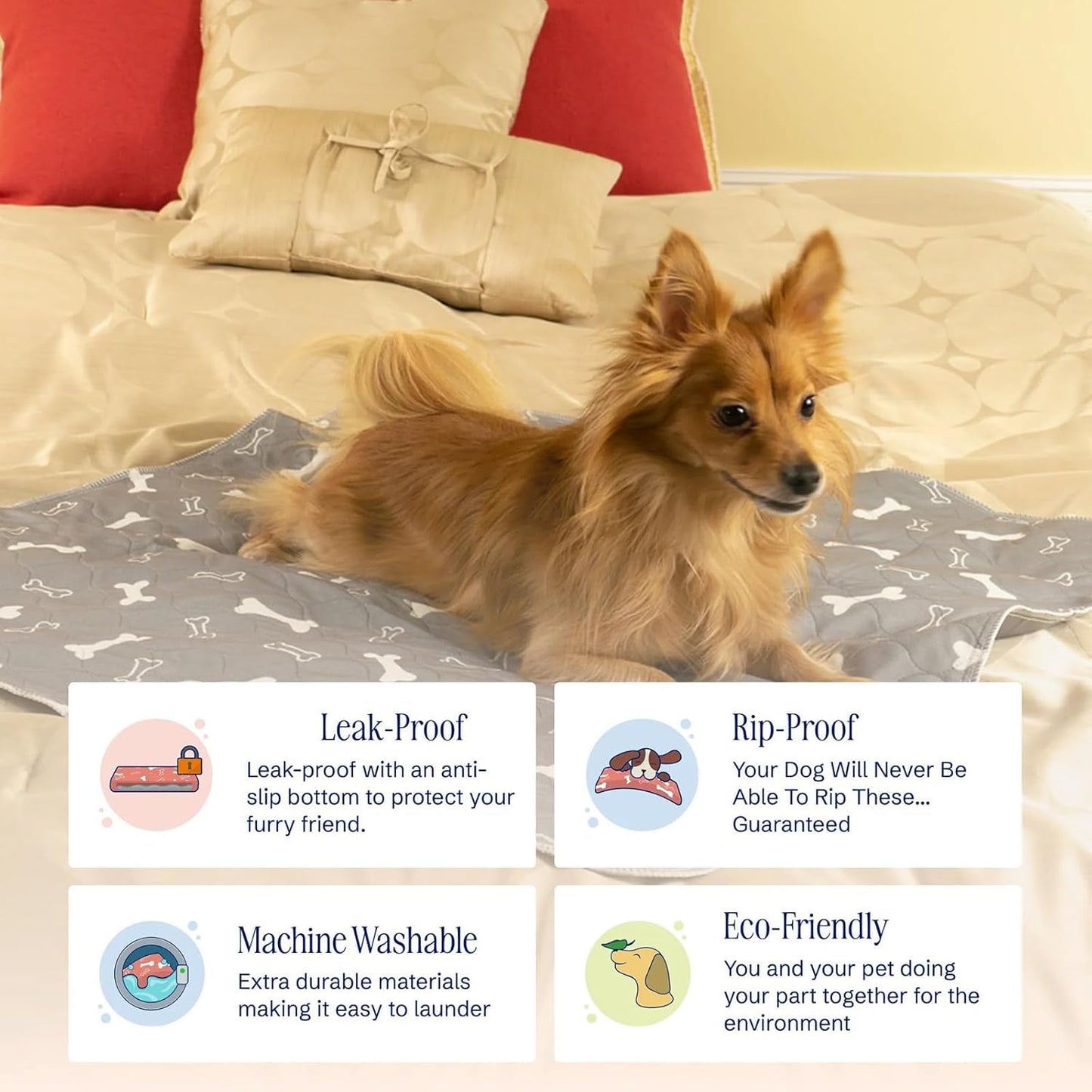 PuppyPad Dog Pee Pads, PuppyPad Pee Pad with Pheromones, Puppy Pad Reusable Waterproof Pee Pads, Fast Absorbent Dog Potty Training Pads, 4-Layer Leak & Odor Proof for Crate (Gray, 28X32 in)