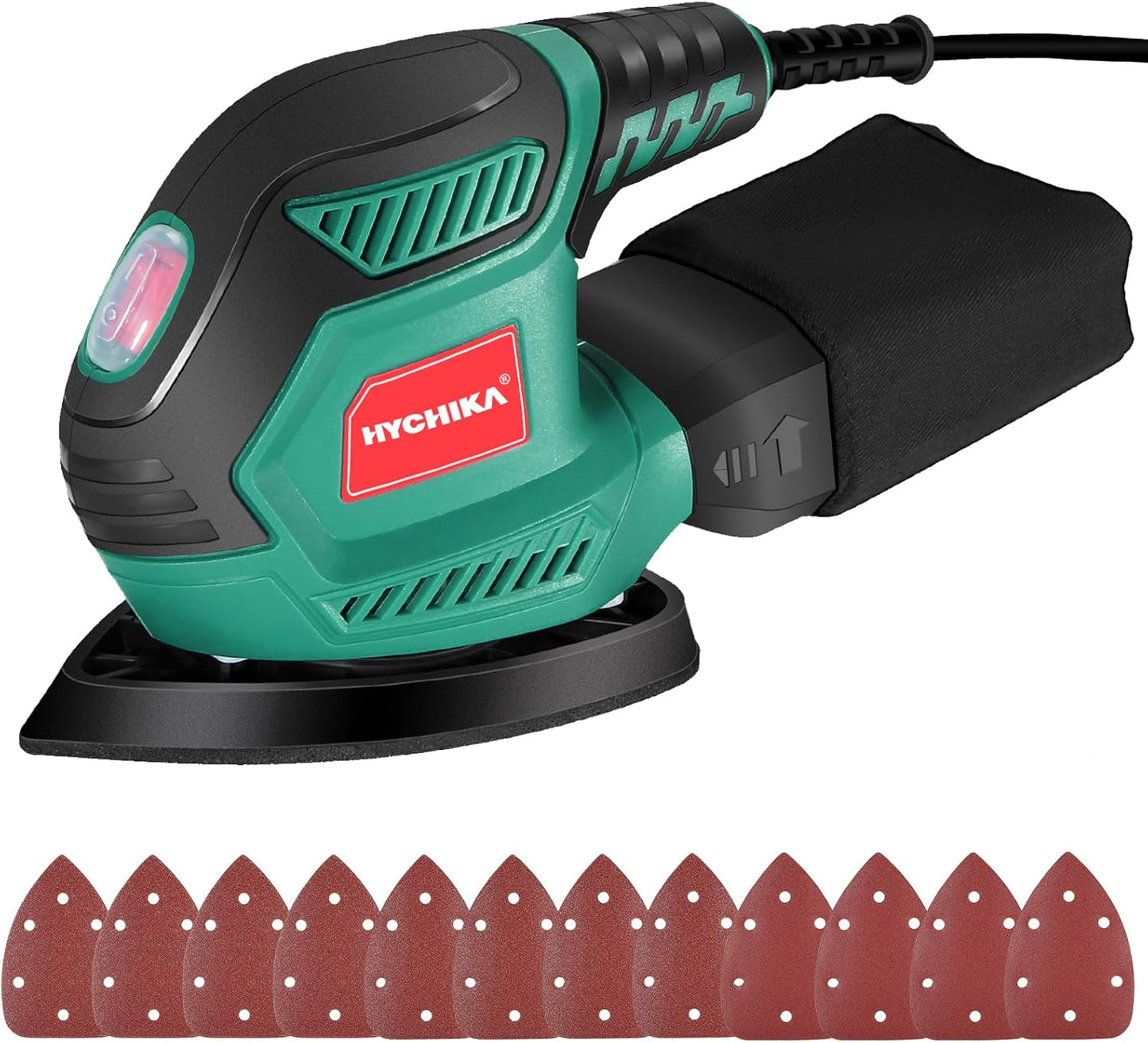 HYCHIKA Detail Sander, 14,000 OPM Compact Electric Sander Tool with 12 Pcs Sandpapers,Efficiency Dust Collection System,Suitable for Tight Spaces Sanding,Polishing,Removing Paint in Home Decoration