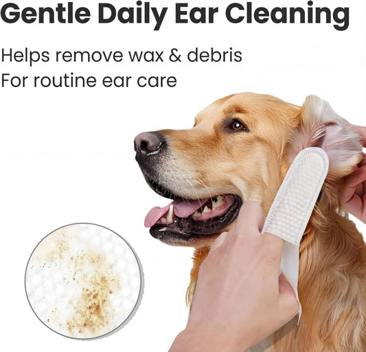 Dog Ear Wipes Finger Pads – Ear Cleaner Finger Wipes for Dogs & Cats, Remove Ear Wax & Odor, Gentle & Unscented