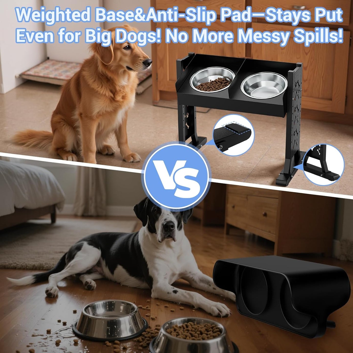 Elevated Dog Bowls for Large and Medium Dogs,(22 inch Tall), 8 Height Adjustable Tilted Raised Dog Bowl Stand with 2 Stainless Steel 1.3L(44oz) Bowls, Tall Pet Feeding Station for Large Breed Dogs
