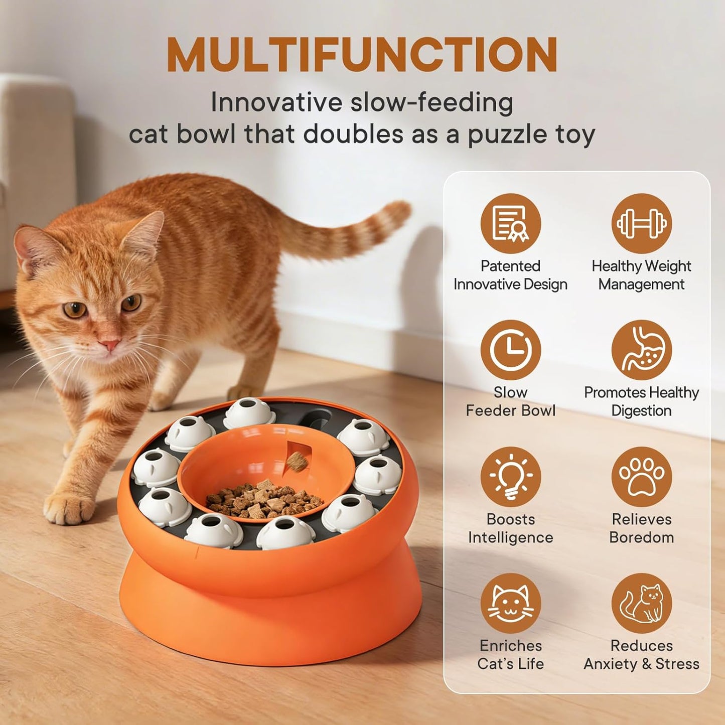 Cat Puzzle Feeder Slow Food Bowl–Interactive Slow Feeder Toys for Indoor Cats, Treat Dispensing Toy to Control Eating, Prevent Overeating & Enrichment Feeding