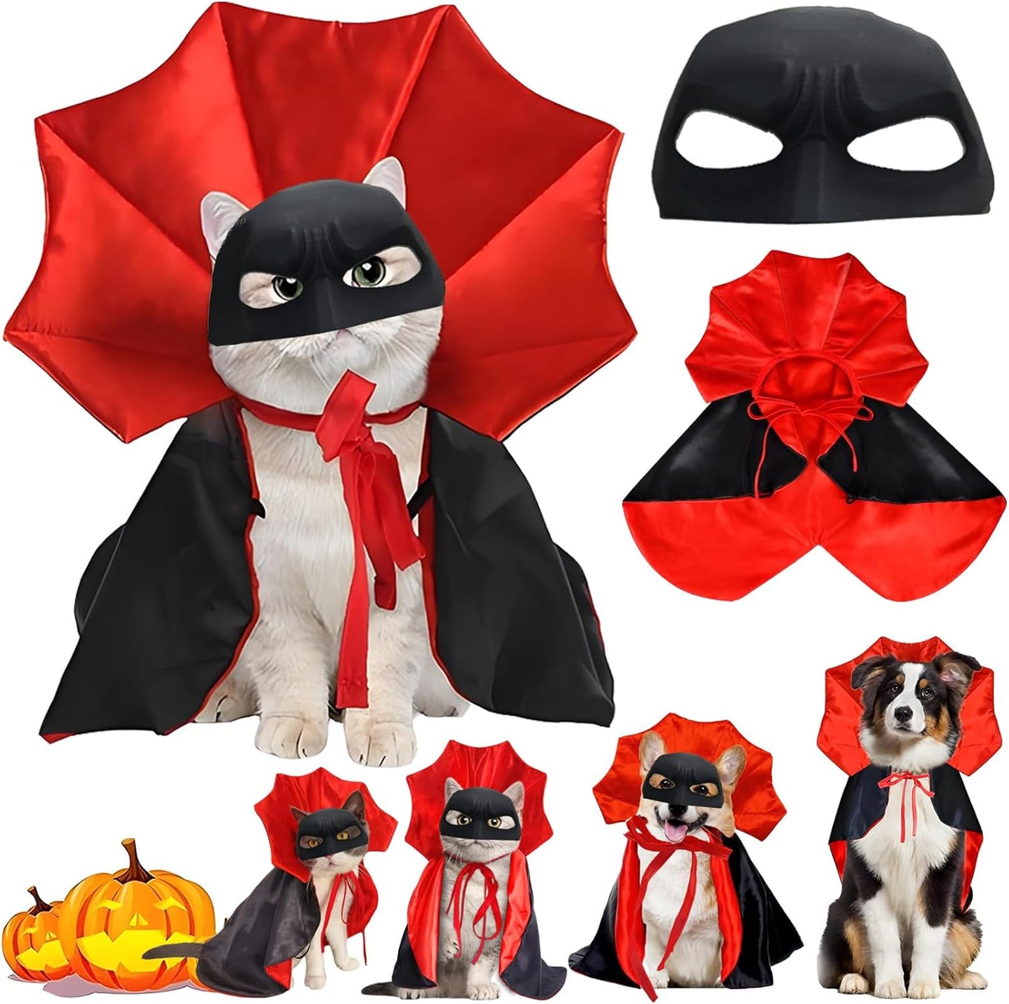 Cat Costumes, Cat Mask Cape Vampire Cats Costume Dog Halloween Vampire Costume Funny Pet Devil Cape Cloak Costumes for Cats Dogs