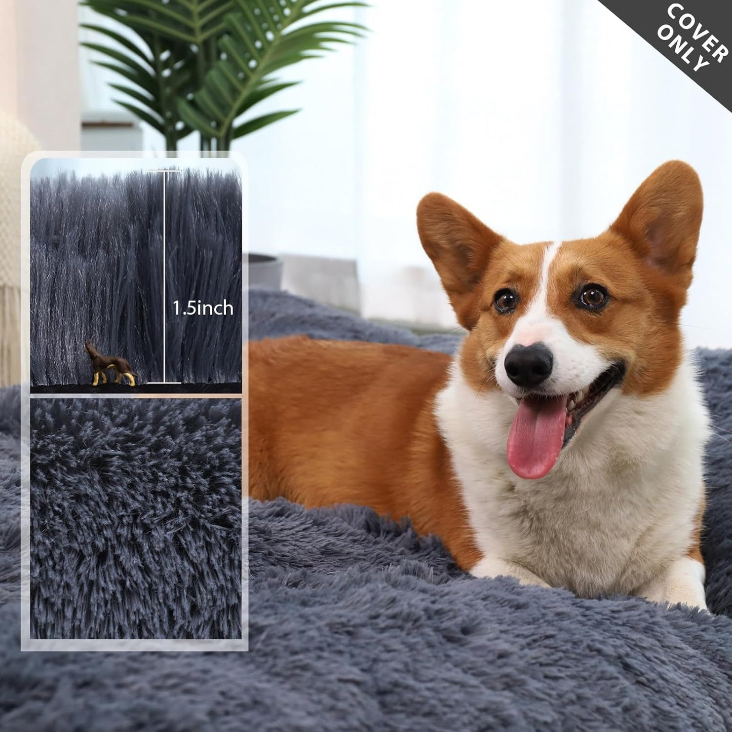 Dog Bed Covers Replacement Washable for Small Medium Large Dogs Beds External Covers ONLY Cover DIY Dogs Cushion Dog Crate Bed Cover for Rectangular Foam Beds Pet Mat Case,Dark Grey,L