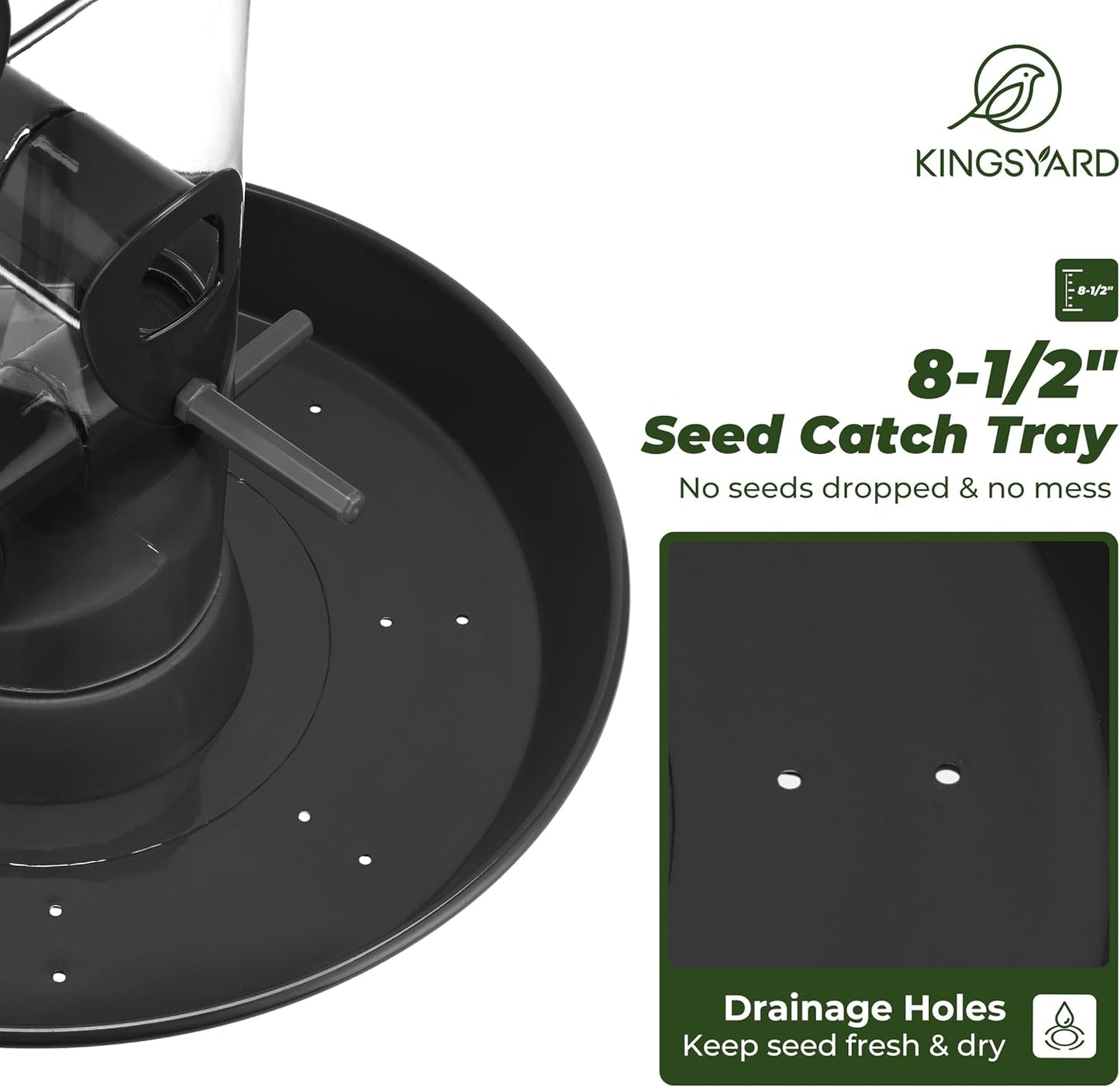 Kingsyard Metal Bird Feeders for Outdoors Hanging, Wild Bird Feeder with Large 11.5" Protective Dome and 8" Removable Tray, 3 lb Seeds Capacity (Black)
