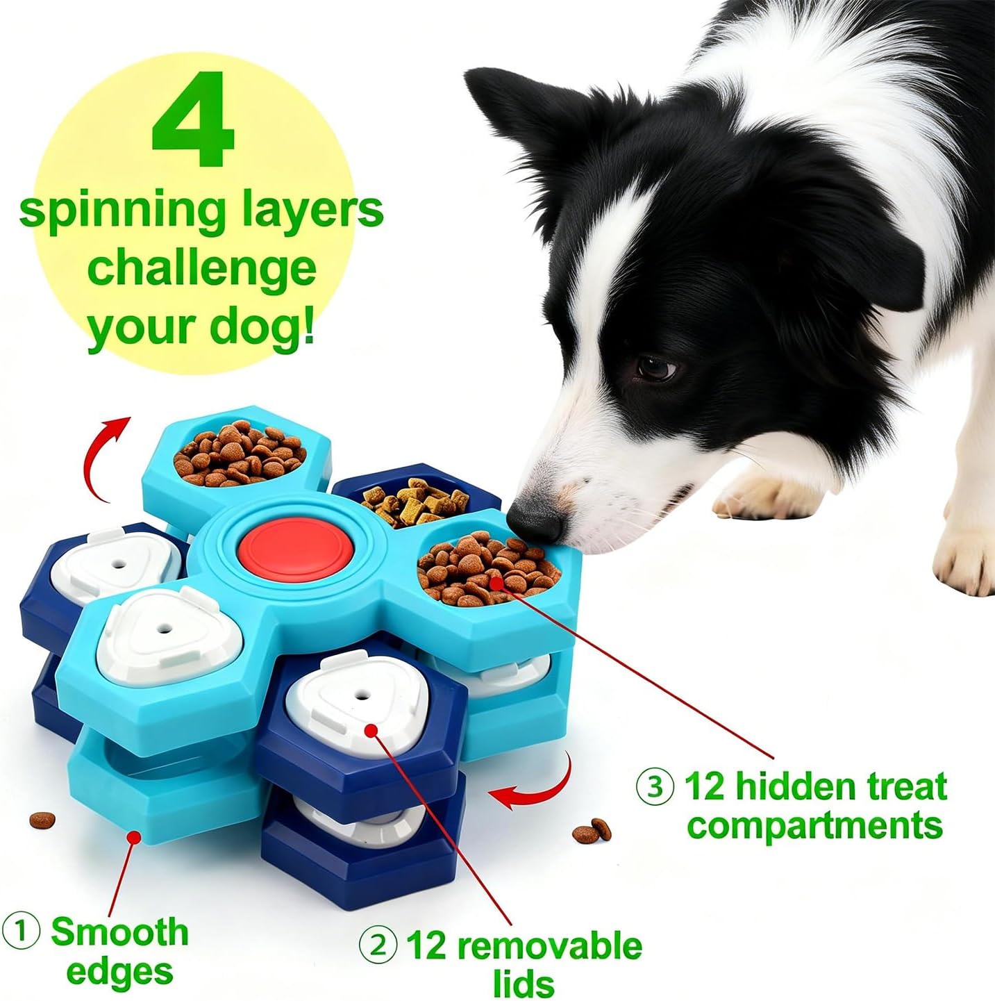 Dog Slow Feeder - Interactive Dog Food Puzzle Toy, Treat Maze Game for Dogs & Cats, Mental Stimulation & Boredom Relief, Adjustable Difficulty Pet Enrichment Toy (Four Layers)