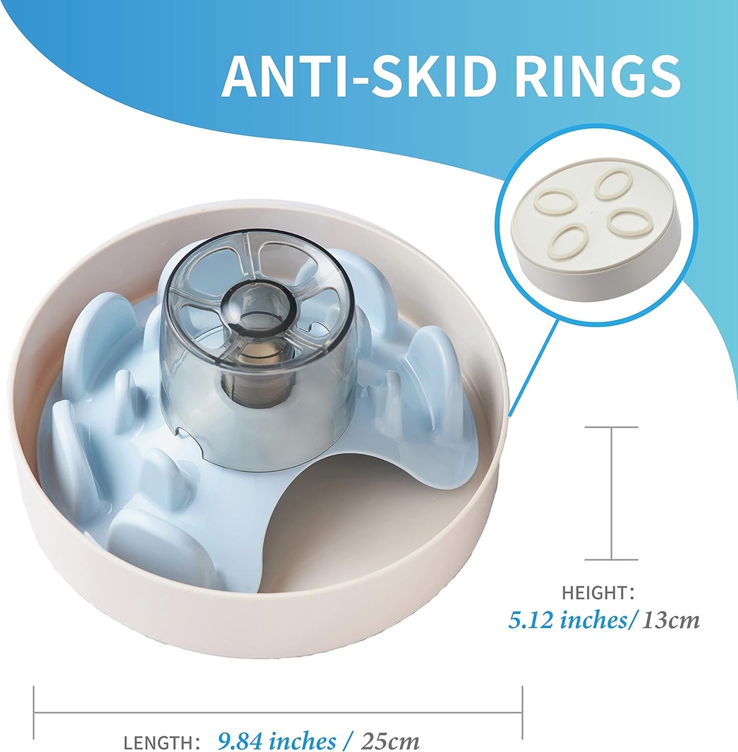 PetDreamHouse Spin Interactive Slow Feeder Bowl for Dogs - UFO Blue - Skill Level: Tricky - Fun and Healthy Feeding with Movable, Adjustable Center Puzzle Piece for All Dogs and Food Types