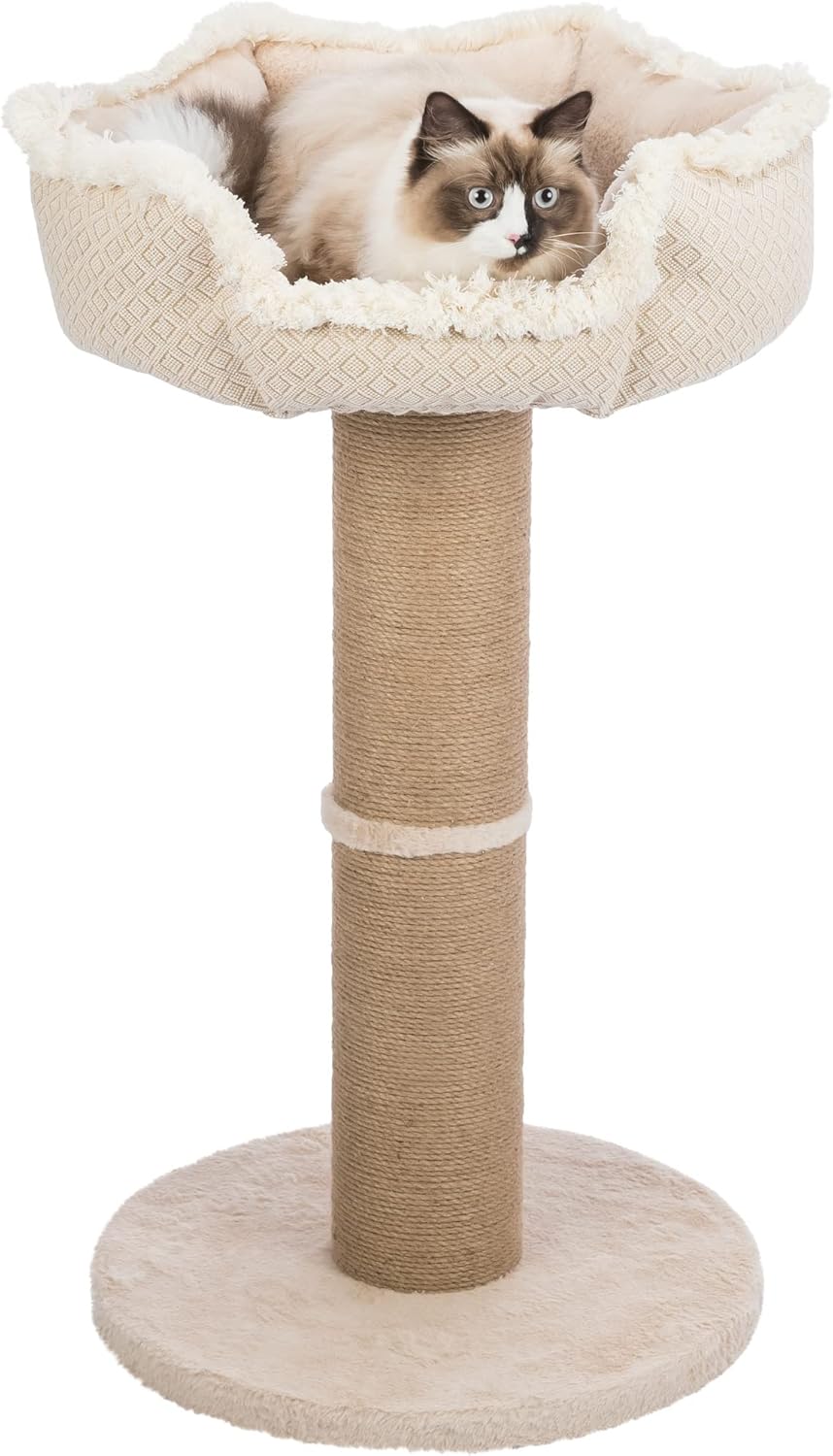 Trixie Boho Cat Scratching Post 32.7 Inch - Cat Scratcher with Soft Fabric Covering Base and Jute-Wrapped Post - with Platform Bed - in Beige