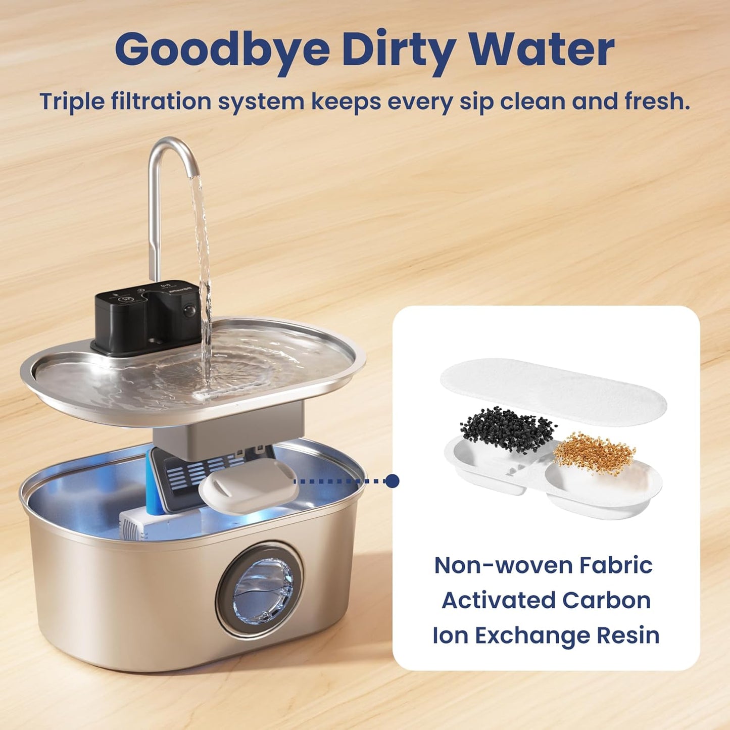 PawsPik 3.2L Cordless Stainless Steel Cat Water Fountain, Rechargeable Battery Operated Pet Water Fountain, Automatic Drinking Fountain with Filter, Motion Sensor & 3 Flow Modes for Indoor Cats & Dogs
