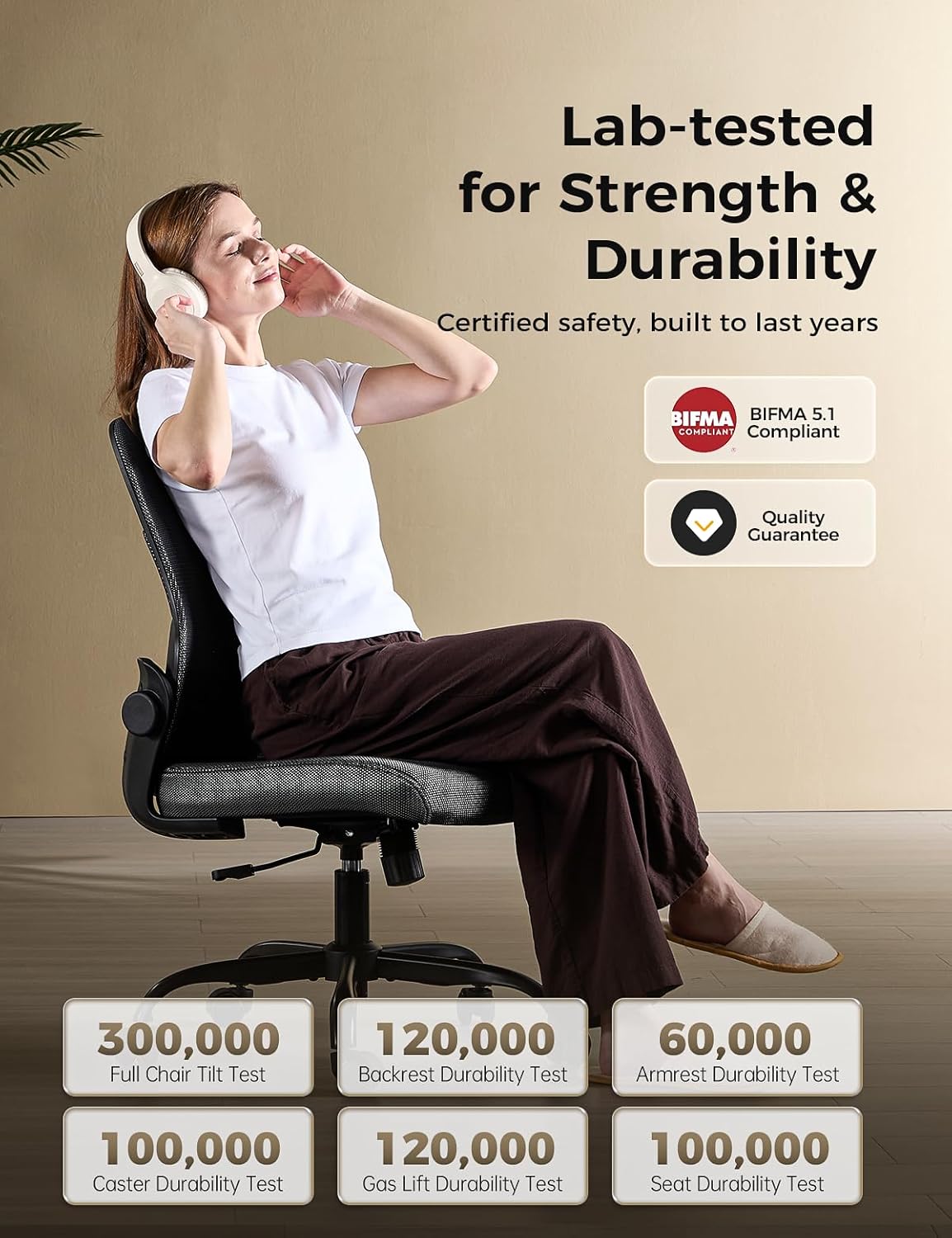 Office Chair, Mesh Ergonomic Desk Chairs, Lumbar Support, Adjustable Height, Armless, Swivel Function and Smooth-Rolling Wheels for Home, Office and Gaming (Black)