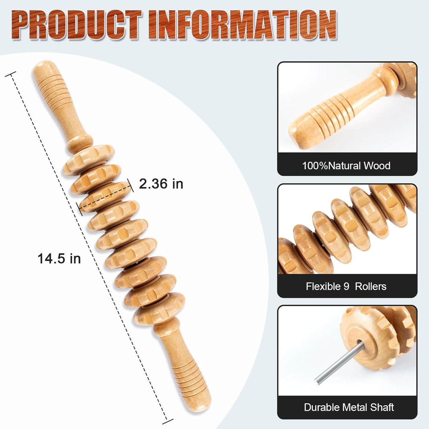 Wood Therapy Massage Tools,Wooden Massager Stick Roller Lymphatic Drainage Tool,Maderoterapia Kit Self Massage Roller Tool for Cellulite Reduction,Muscle Tension and Body Shaping,Contouring