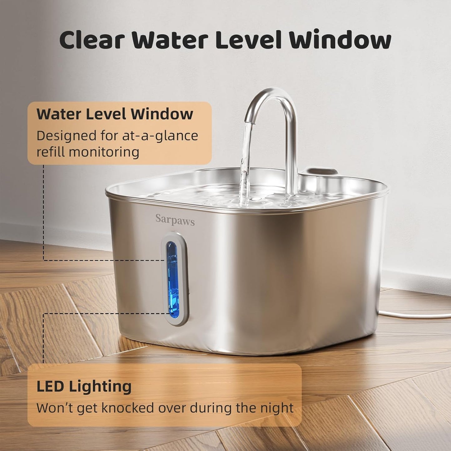 Cat Water Fountain Stainless Steel, 2.2L/74oz Pet Water Fountain for Cats Indoor, Ultra Quiet Cat Fountain for Cats and Small Animals, Cat Fountain for Drinking with 2 Filters & 2 Sponges