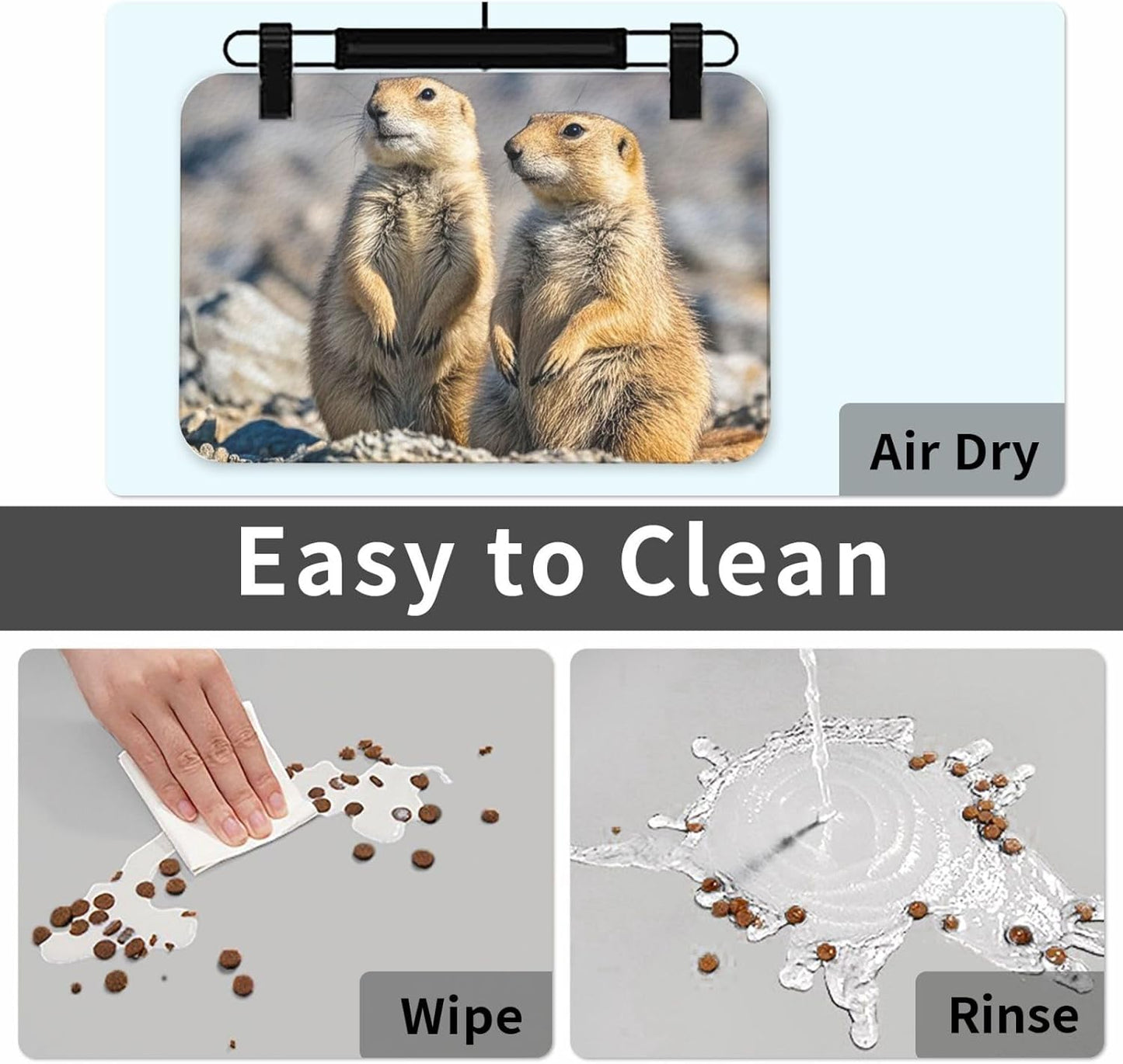 Pet Feeding Mat Leather Dog Food Mat Waterproof Pet Tablecloth Two Prairie Dogs Pet Placemat for Dogs Absorbent Dog Bowl Mat Anti-Slip Dogs Mats for Food and Water