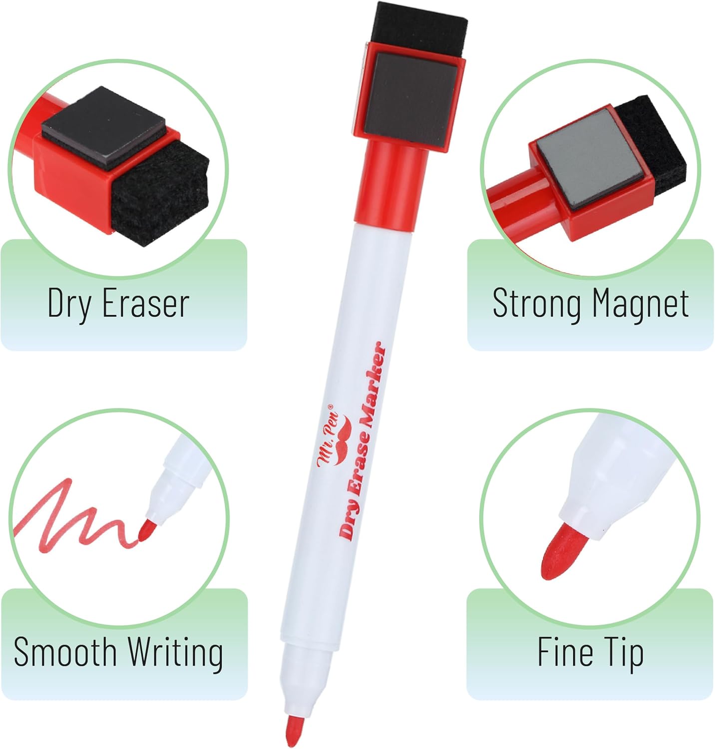 Mr. Pen- Magnetic Dry Erase Markers, 8 Pack with Eraser, Magnet, Fine Tip Dry Erase Pens