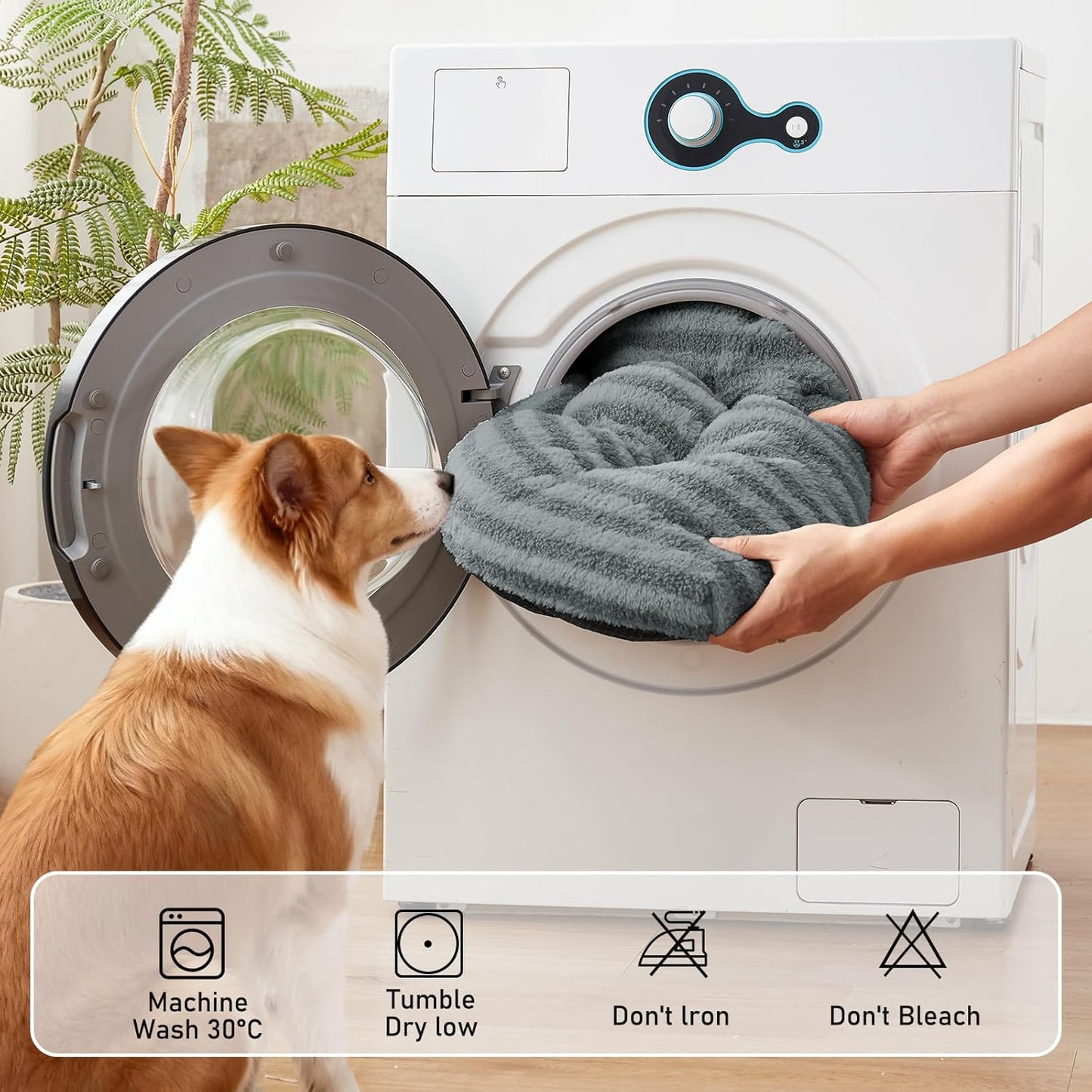 FURTIME Washable XXL Dog Bed for Extra Large Dogs, Giant Deluxe Dog Crate Beds Comfy Fluffy Kennel Pad Anti-Slip Pet Sleeping Mat, Machine Washable Dogs Pillow, 47"x29"x4", Gray