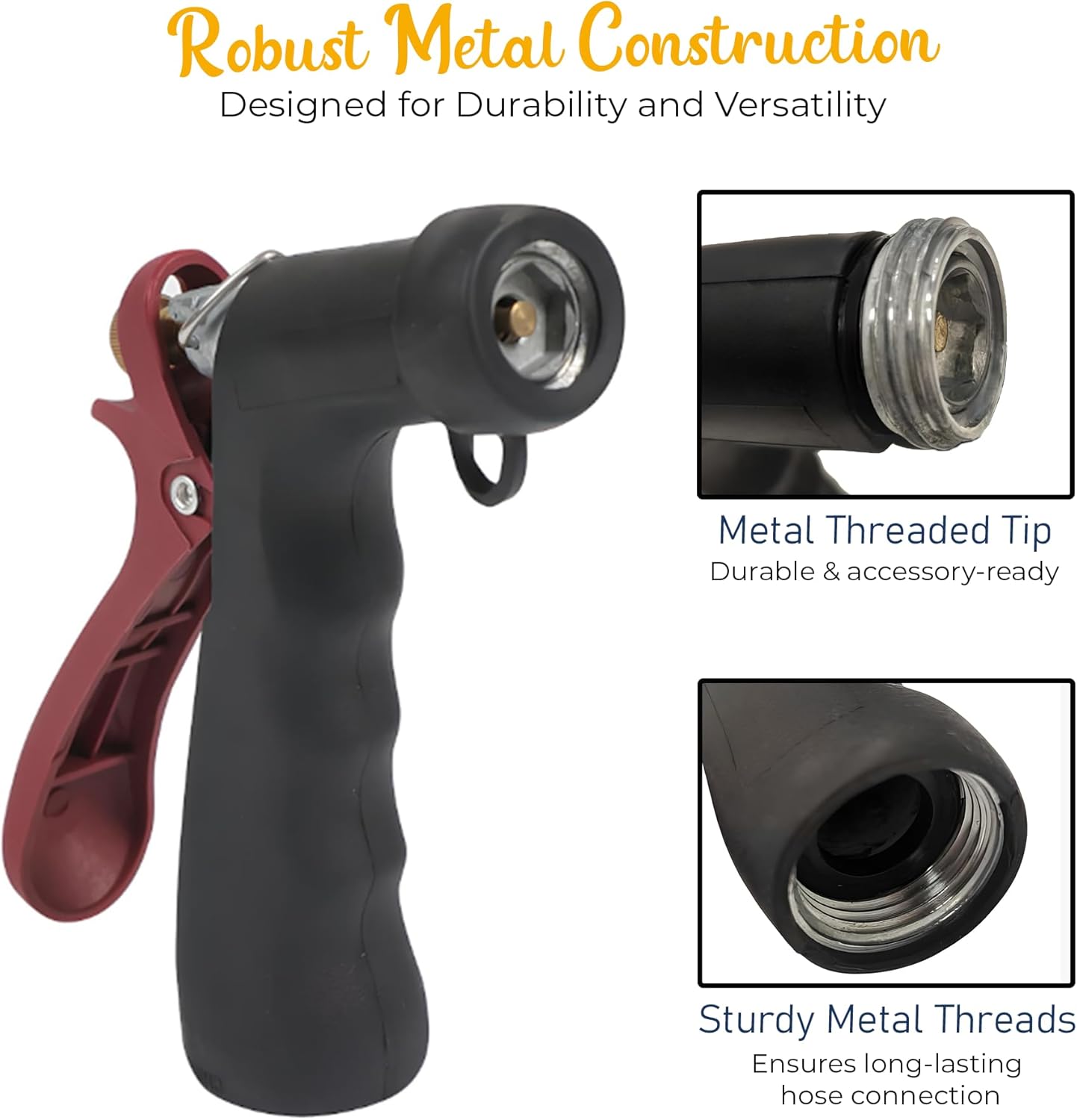 Industrial Nozzle - Heavy-Duty Hot or Cold Water Hose Nozzle, Enhanced Comfort & Durability (RedBlack)