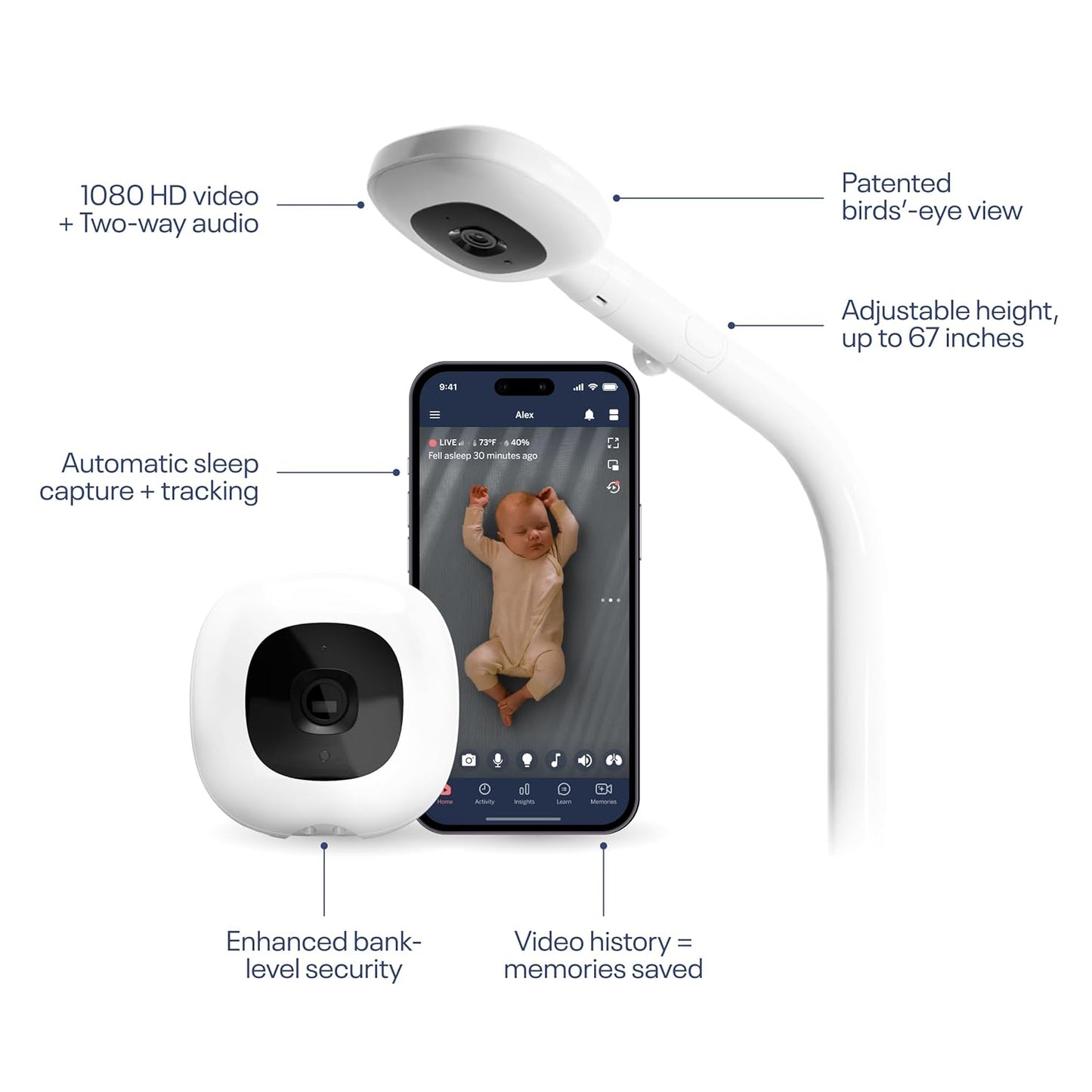 Nanit Nursery Bundle Smart Baby Monitor with Floor Stand – 1080p HD Wi-Fi Camera, Sensor-Free Breathing Monitoring, Sleep Tracking, Two-Way Audio, Night Vision, Motion & Cry Notifications, White