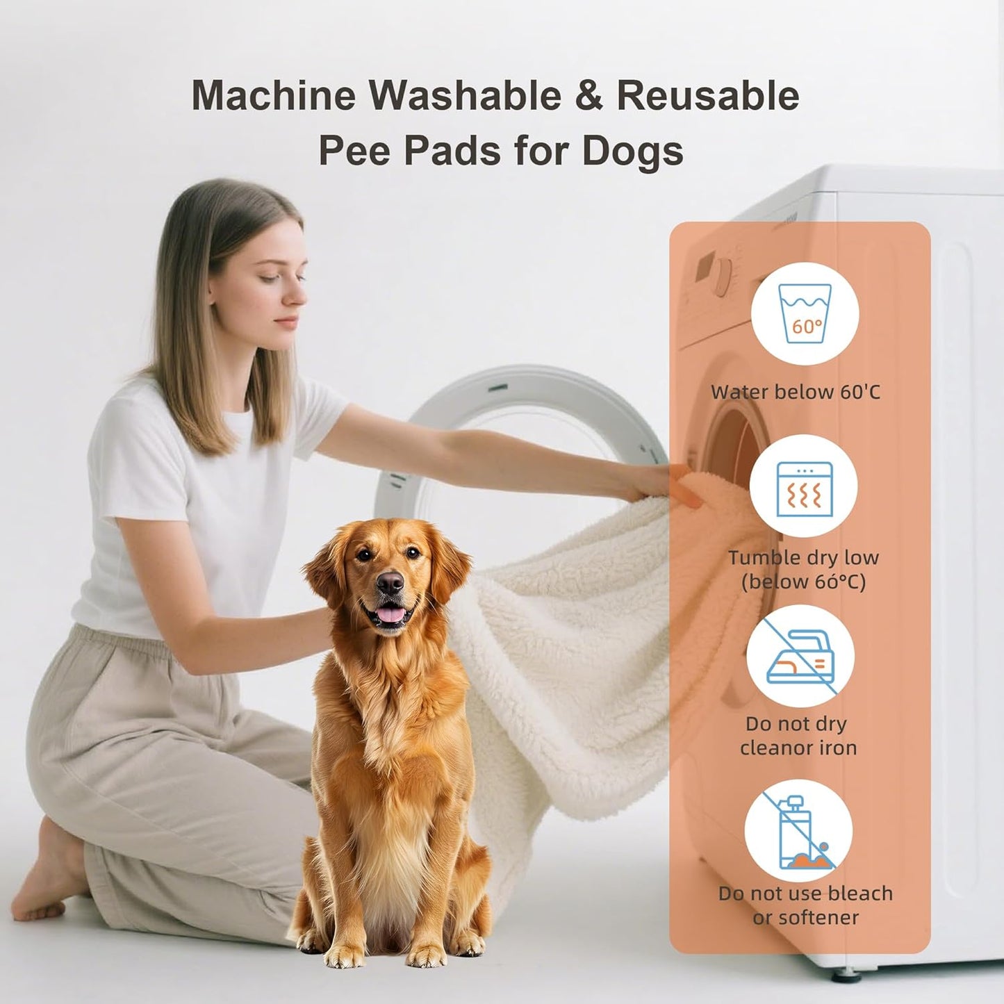 Washable Dog Pee Pads with 4 Straps Soft Plush Dog Cot Replacement Cover for Elevated Beds & Crates - 3X Thicker, Leakproof, Reusable, Grey 31" x 25"