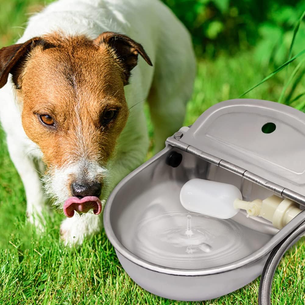 Automatic Livestock Waterer, Stainless Steel Automatic Cow Drinking Water Bowl with Water Hose (3/4'') and Float Valve for Cattle Horse Goat Sheep Animals Pet Waterer Dispenser