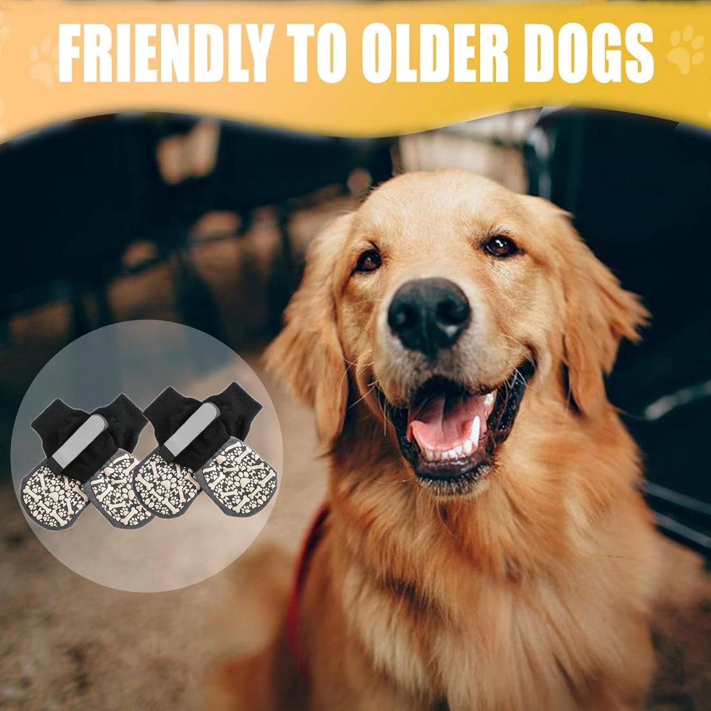 Anti Slip Dog Socks to Prevent Licking Paws, Dog Booties Shoes for Hot Pavement, Dog Socks with Grippers for Hardwood Floors, Senior Dog, Paw Protector (XS, Bone Pattern)