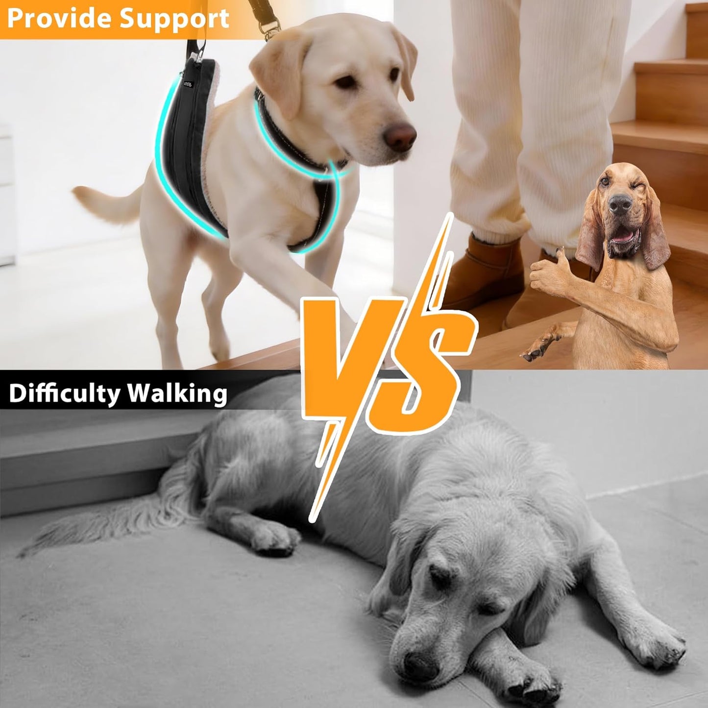 AIITLE Dog Slings for Small Dogs - Adjustable Reflective Dog Lift Harness with Anti-Slip Collar for Senior Dogs, Hind Leg Weakness, Hip Dysplasia, ACL Surgery (Black, S)