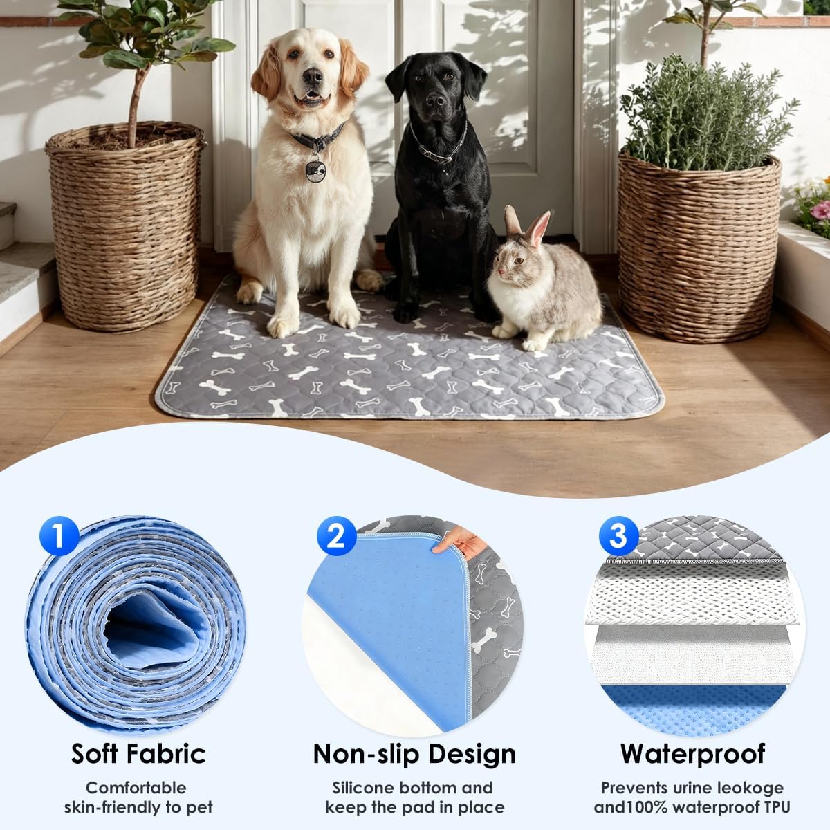 Puppy Pee Pads for Dogs Reusable Puppy Pads with Pheromones Durable 4-Layer Leak-Proof Training Mats with Non-Slip Bottom Pet Training Pads for Home & Travel-M