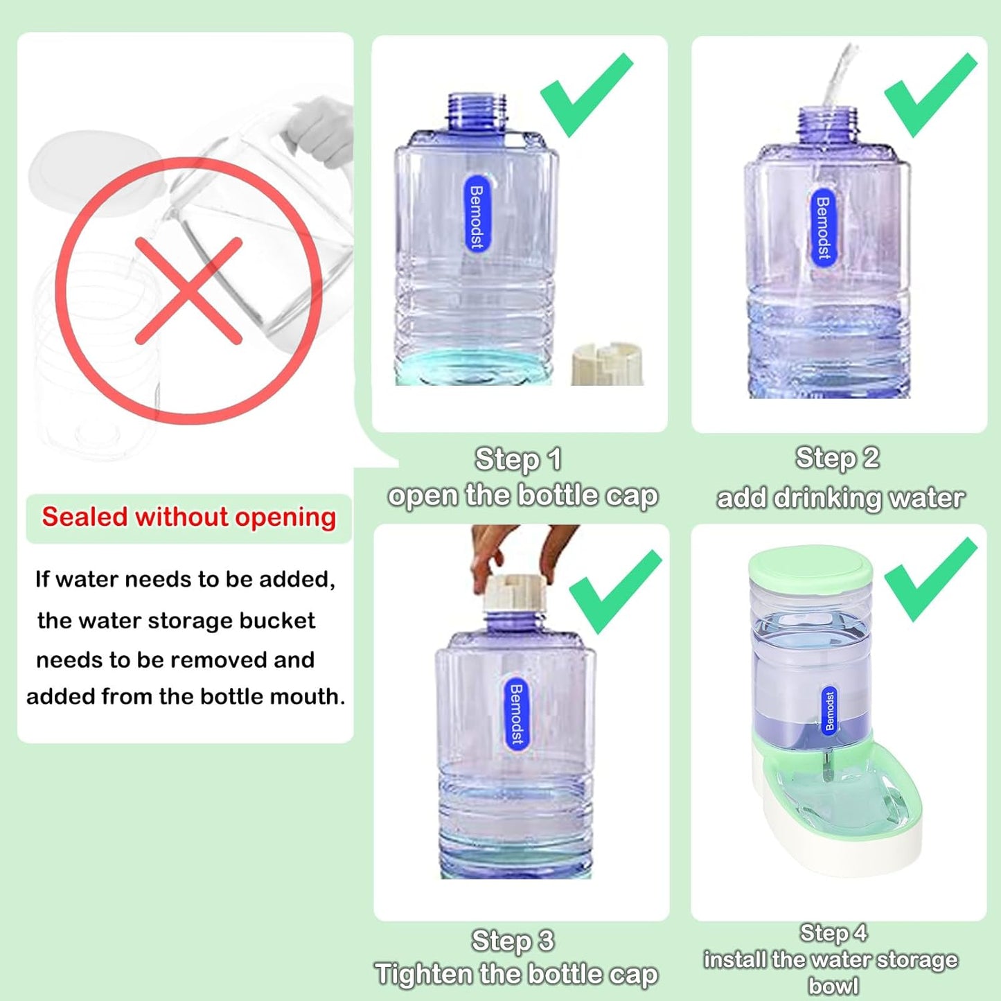 Bemodst Automatic Pet Water Dispenser - Automatic Cat & Dog Water Bowl, 3.8L Gravity Design, Suitable for Small & Medium-Sized Pets (Green)